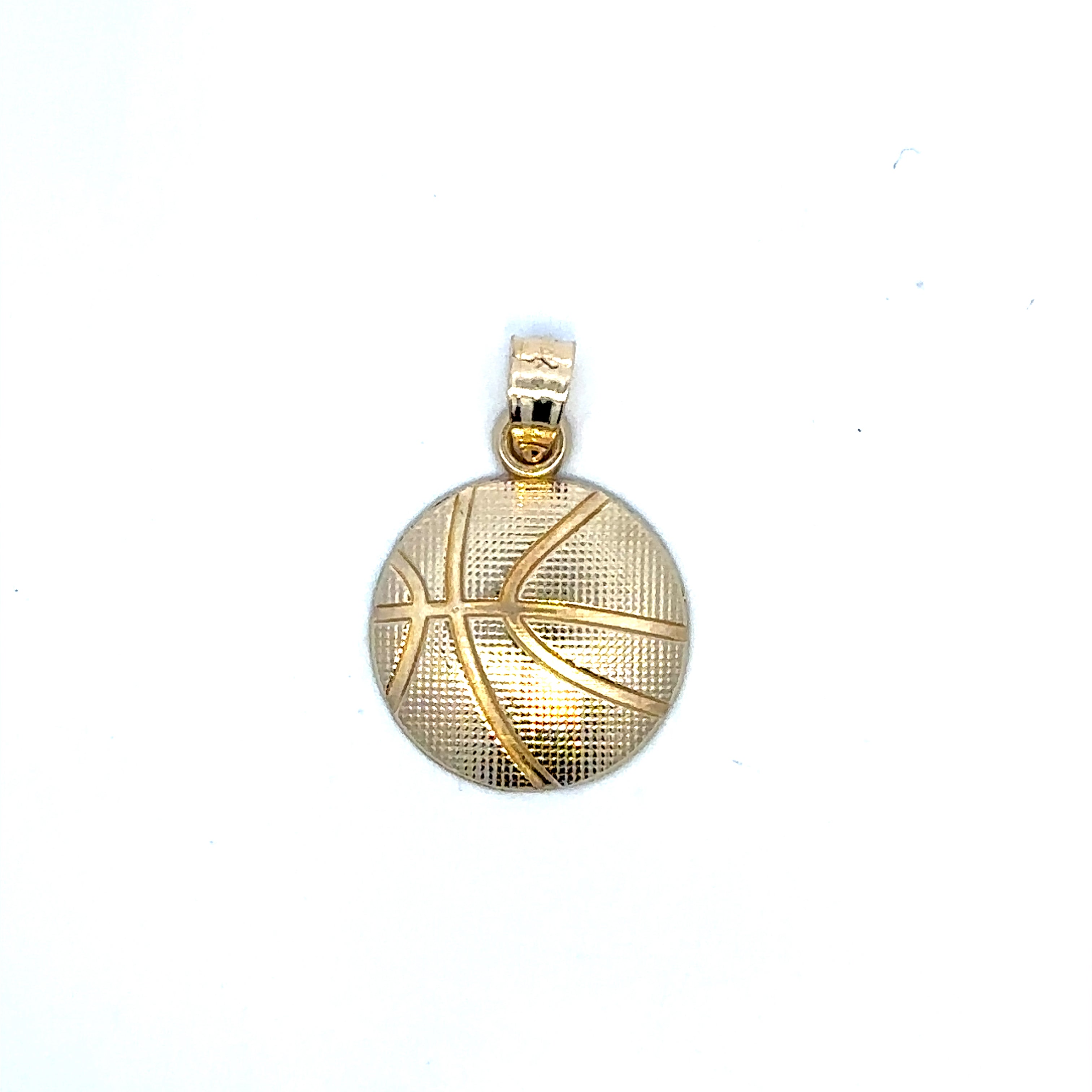 Gold basketball-shaped pendant on a white background