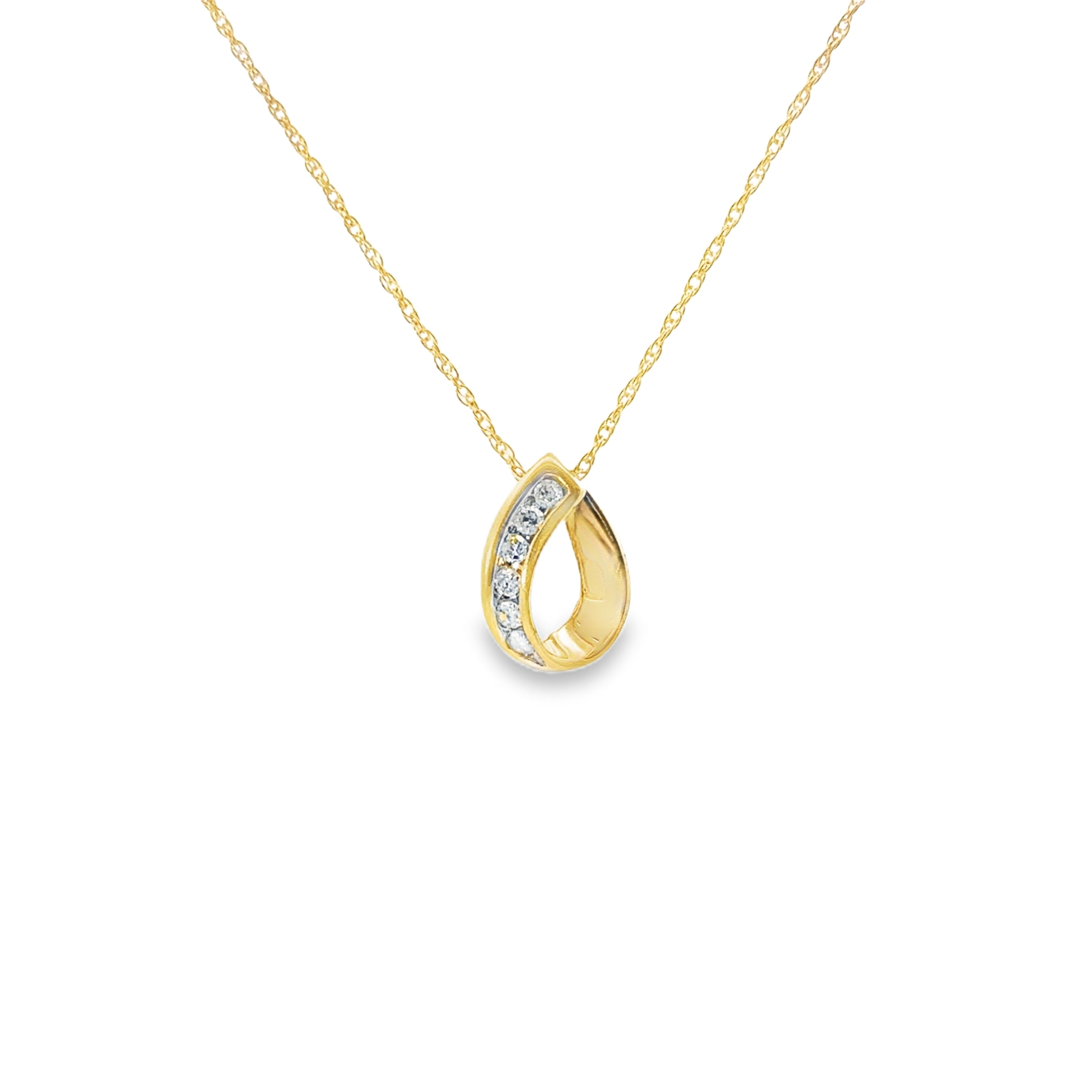 Estate Collection: 10K Yellow Gold Open Teardrop Diamond Accented Slide Pendant on 18" Estate Chain