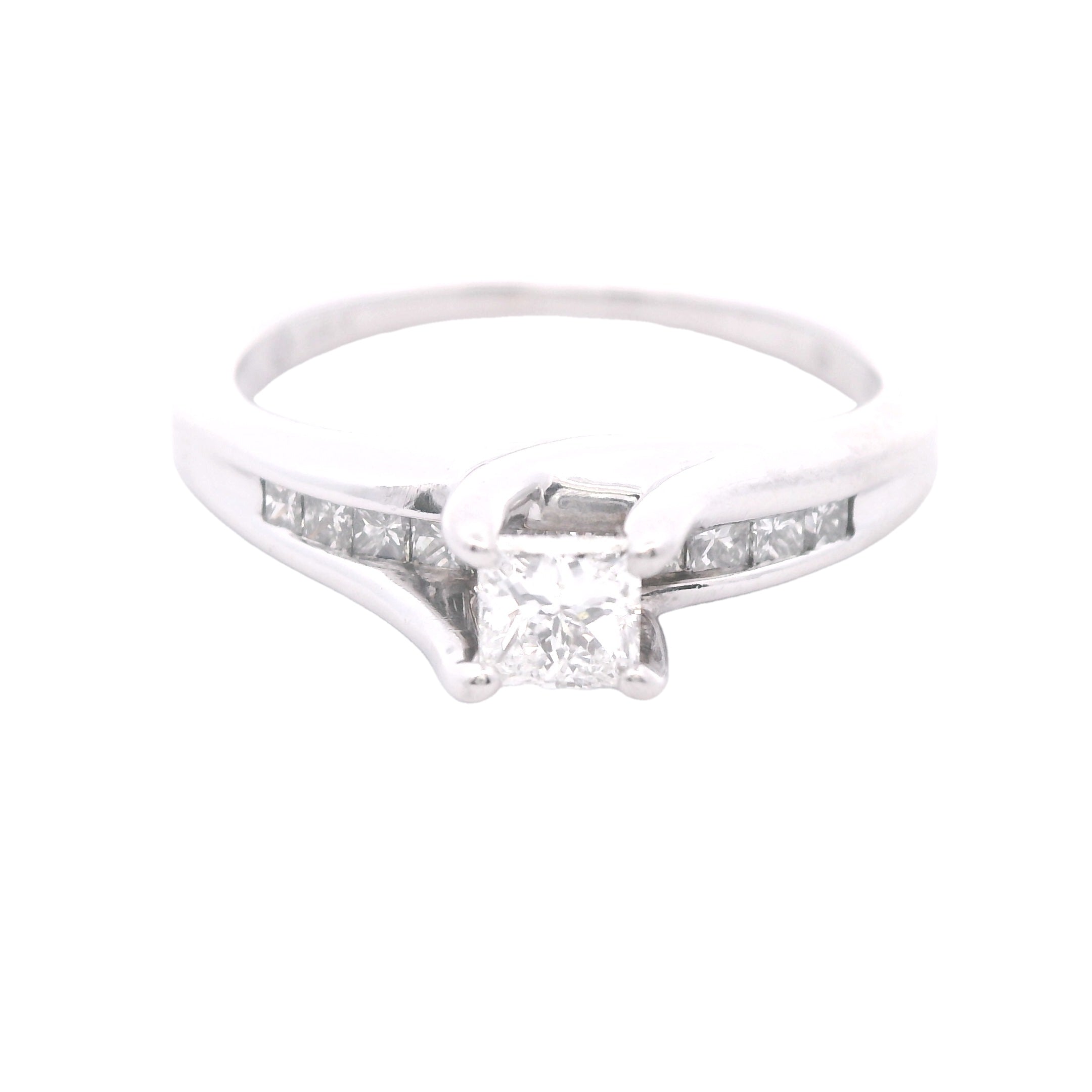 Estate Collection: 14K White Gold Princess-Cut Diamond Bridge Engagement Ring