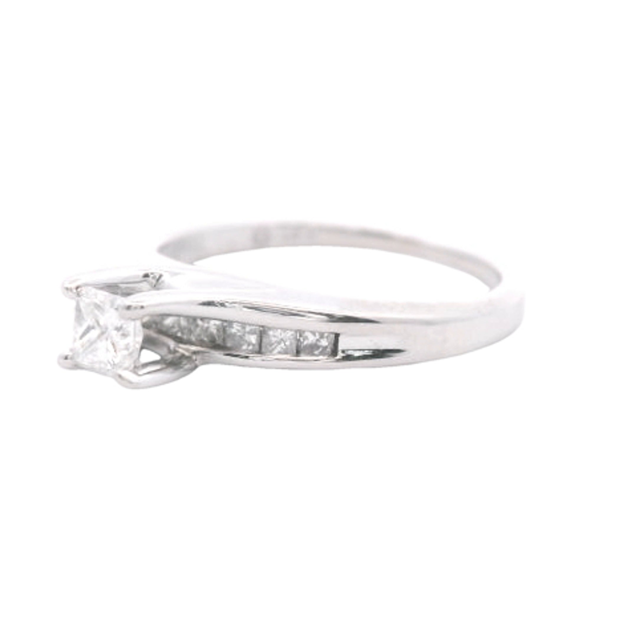 Estate Collection: 14K White Gold Princess-Cut Diamond Bridge Engagement Ring