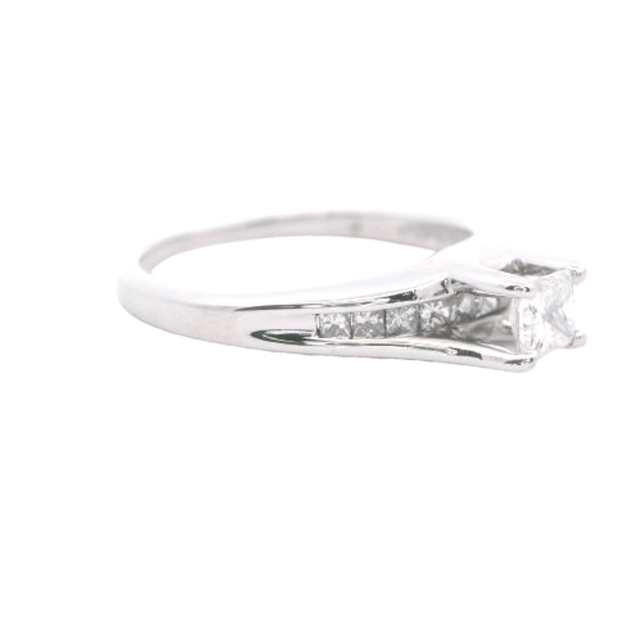 Estate Collection: 14K White Gold Princess-Cut Diamond Bridge Engagement Ring