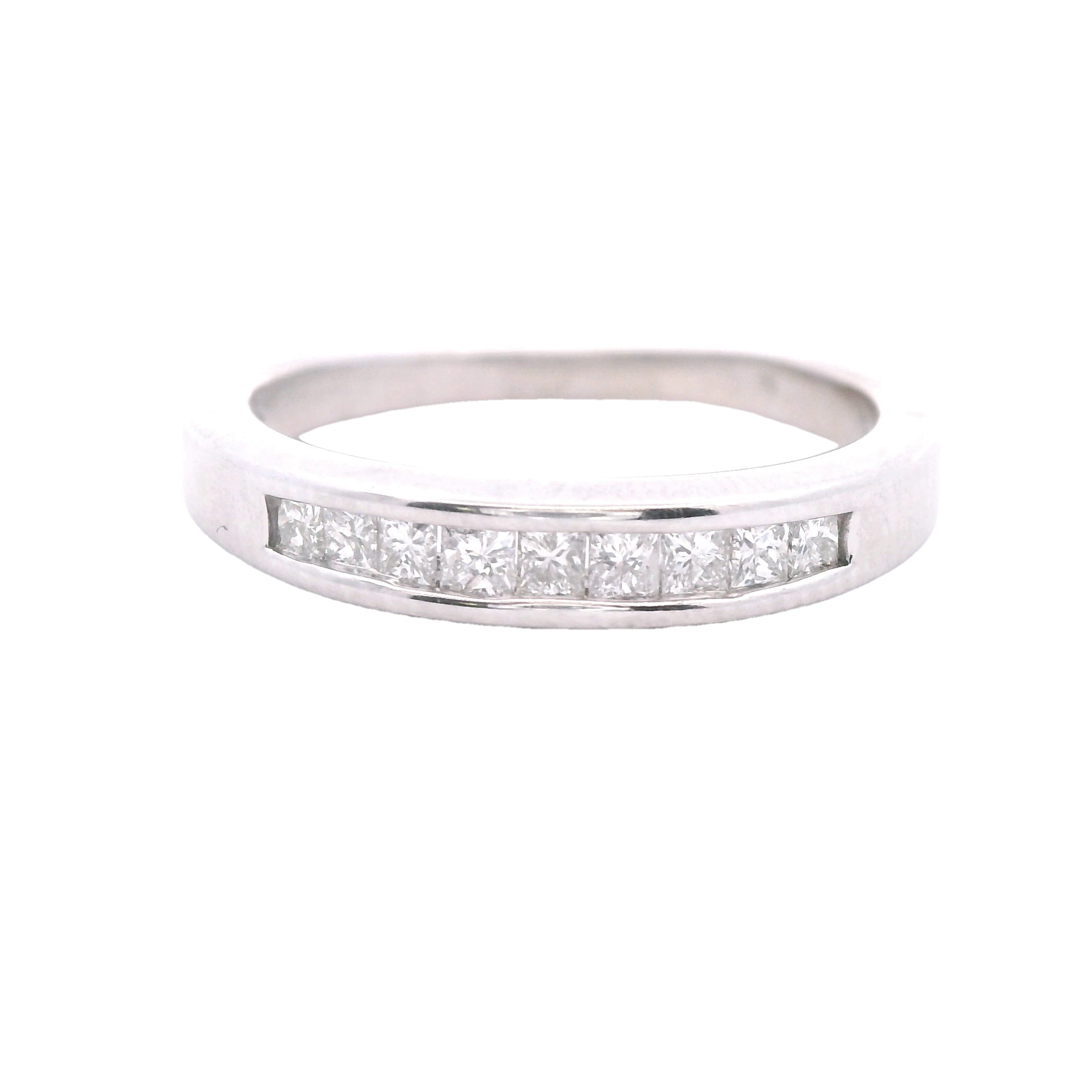 Estate Collection: 14K White Gold Princess-Cut Channel-Set Diamond Wedding Band