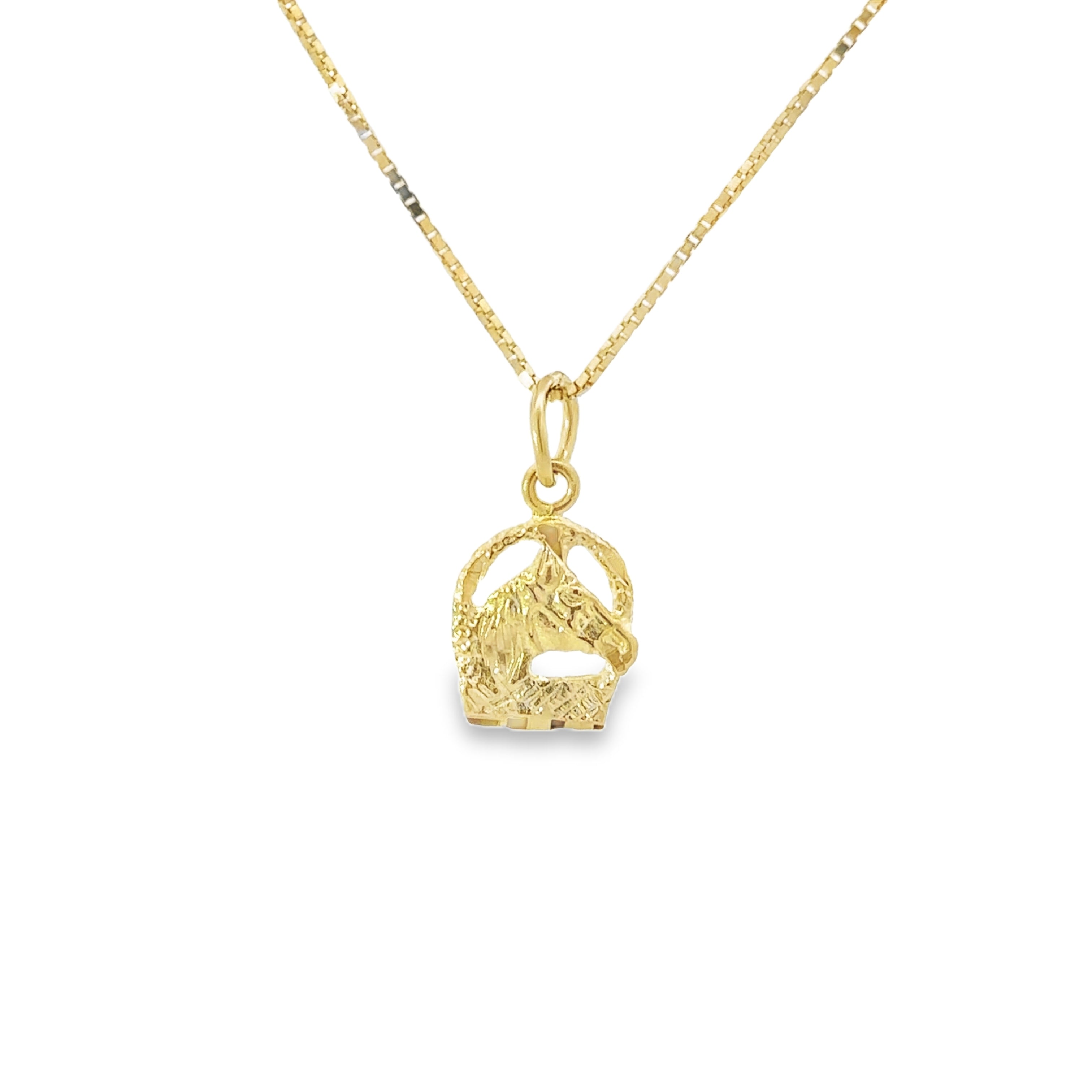 10K Yellow Gold Small Horse Pendant Head Necklace