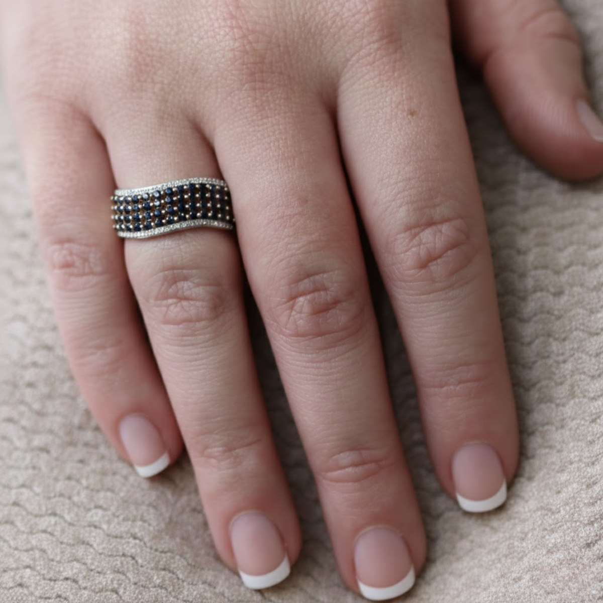 10K Yellow Gold Blue Sapphire and Diamond Wave Ring