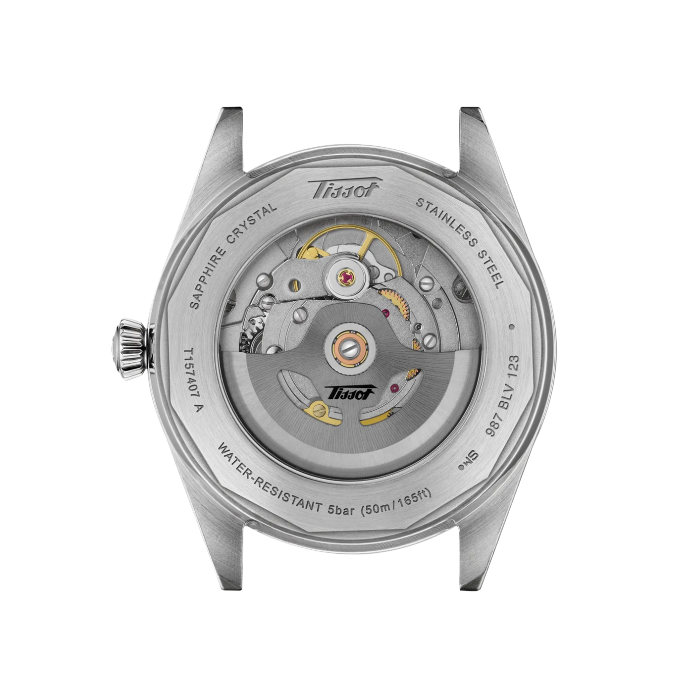 Tissot watch mechanism on a white background