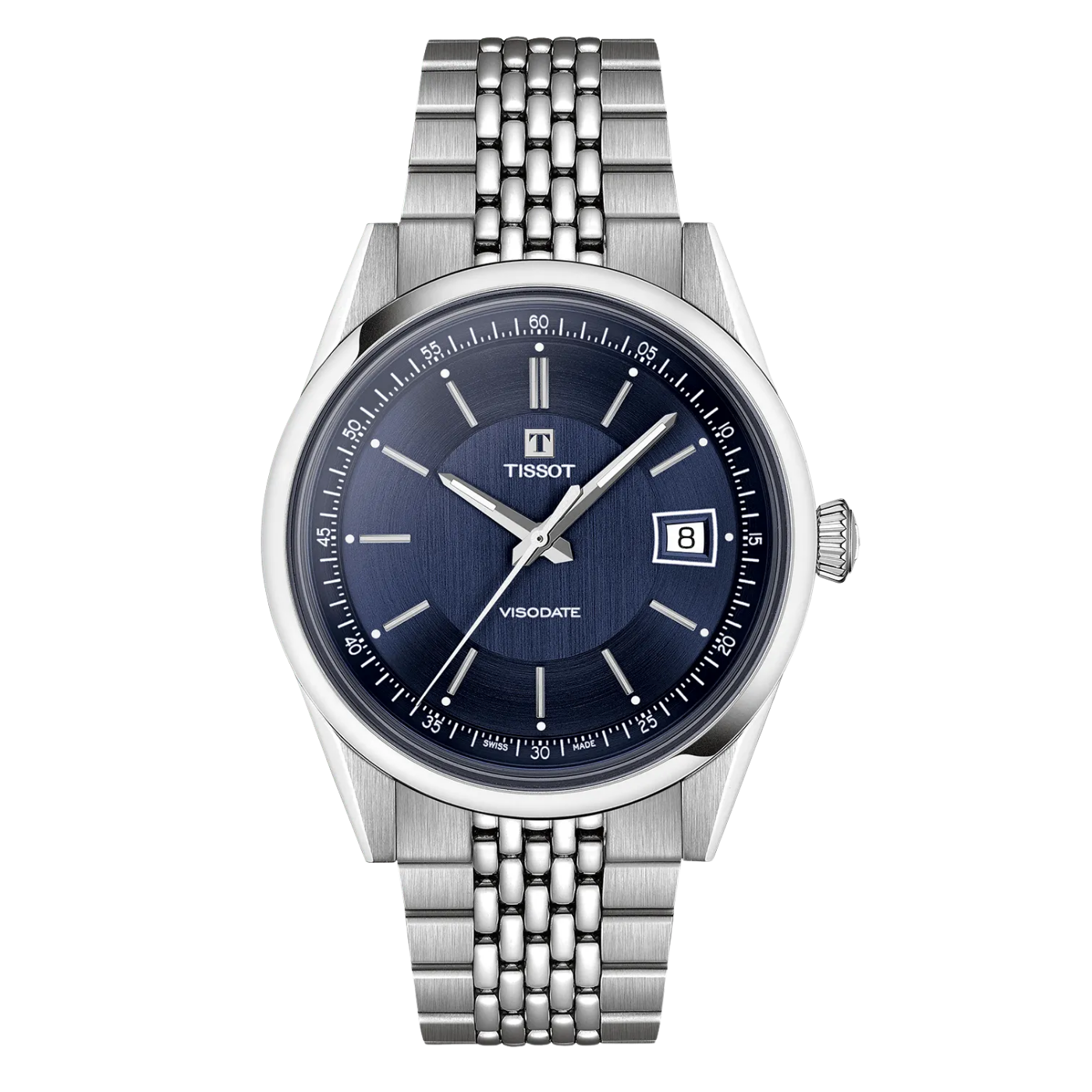 Tissot Visodate 39mm Men's Classical Traditional Swiss Automatic Navy Blue Dial Face Watch