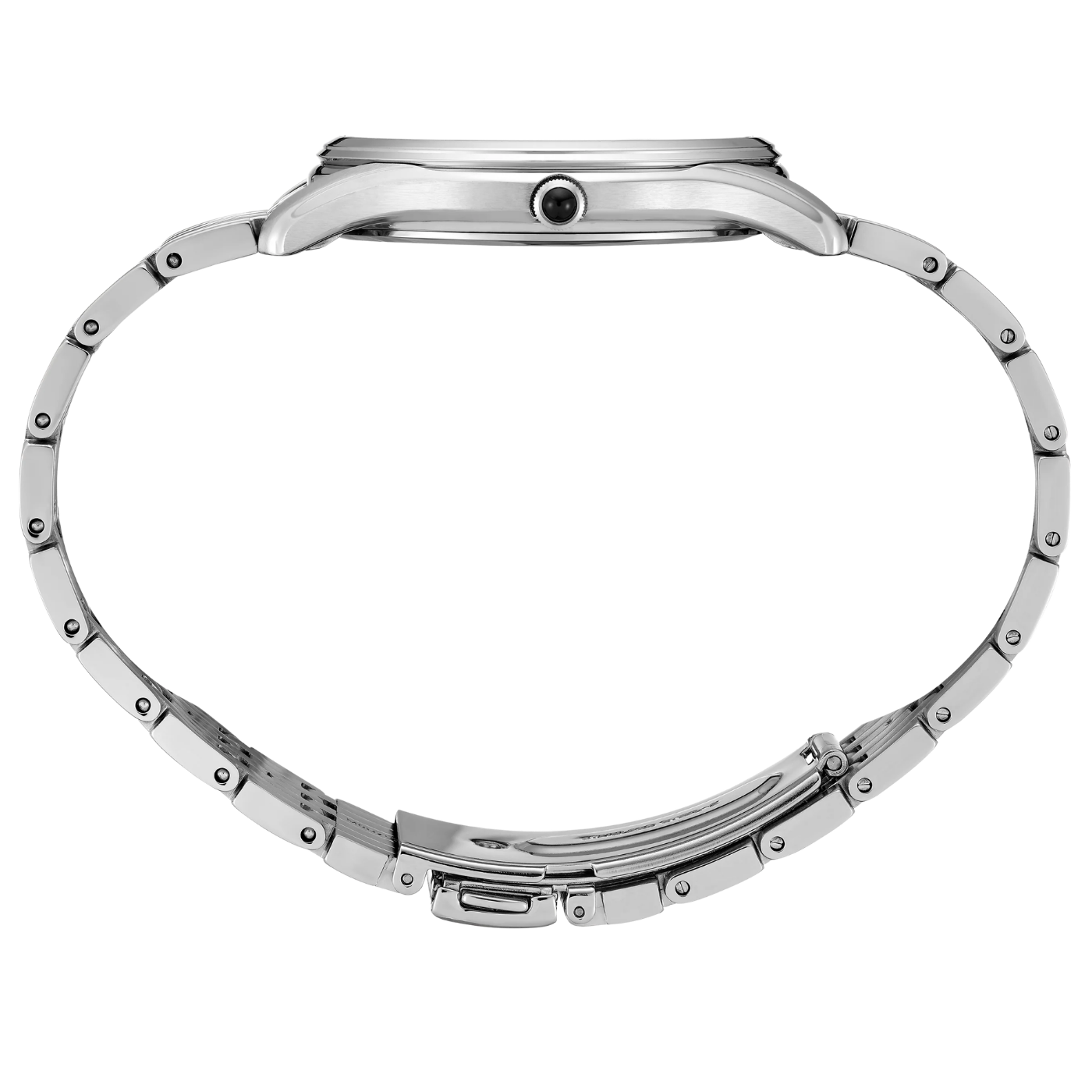 Silver watch band on a white background