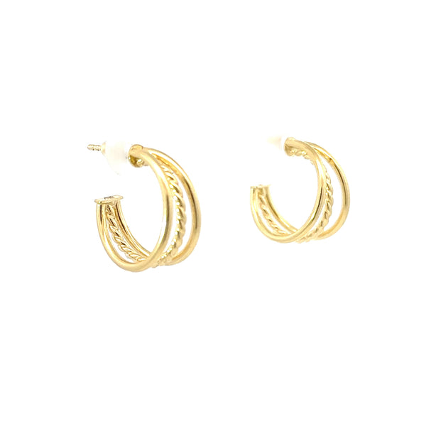 14K Yellow Gold 3-Strand Stud Hoop Earrings
