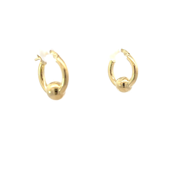 14K Yellow Gold Ball Detail Mini Hoop Earrings