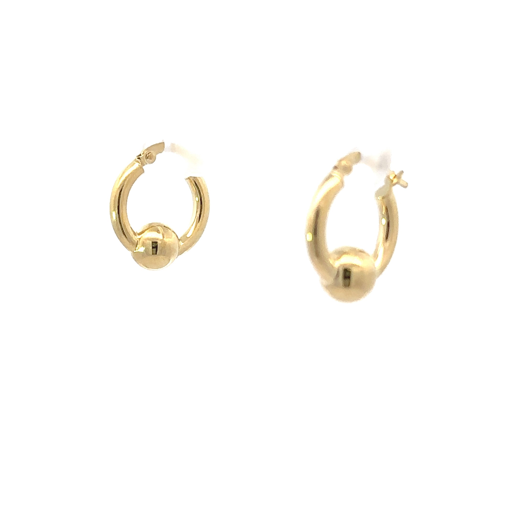 14K Yellow Gold Ball Detail Mini Hoop Earrings