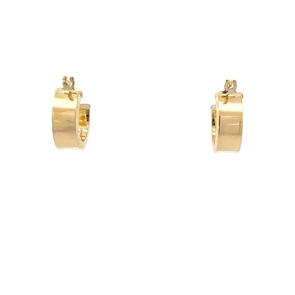 14K Yellow Gold Polished Hoop Earrings with Diamond Cut Edges