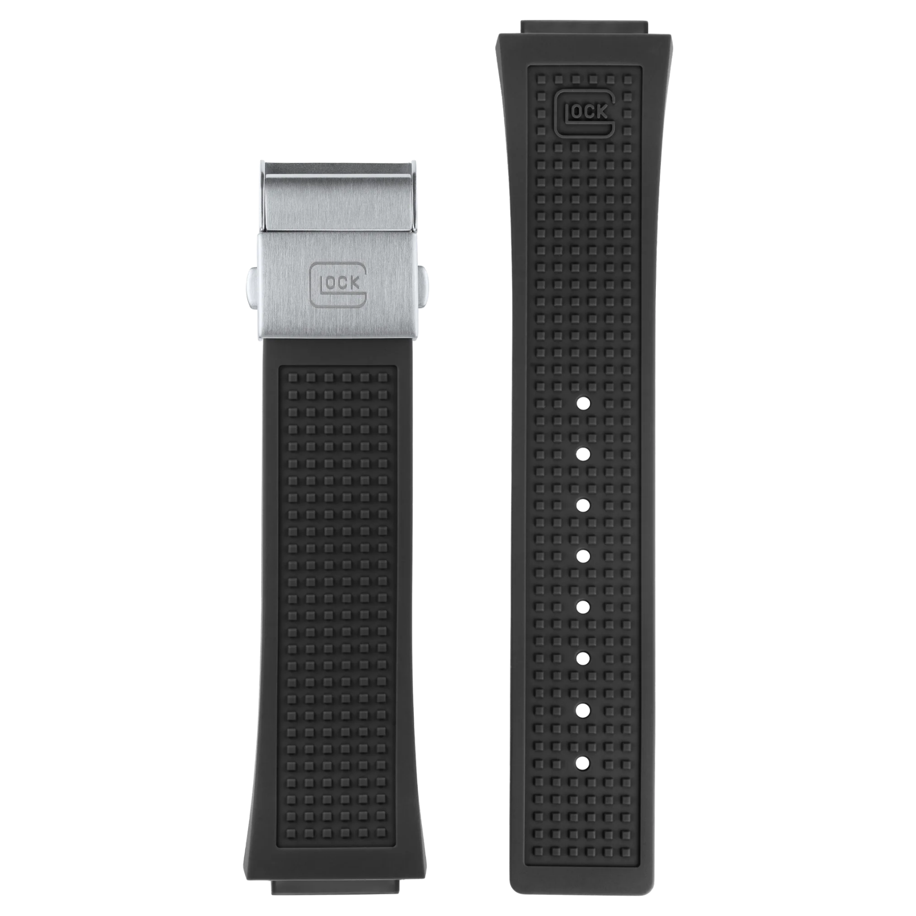 GLOCK Watch Band - Black Silicone Silver-Tone Clasp Bracelet 22MM
