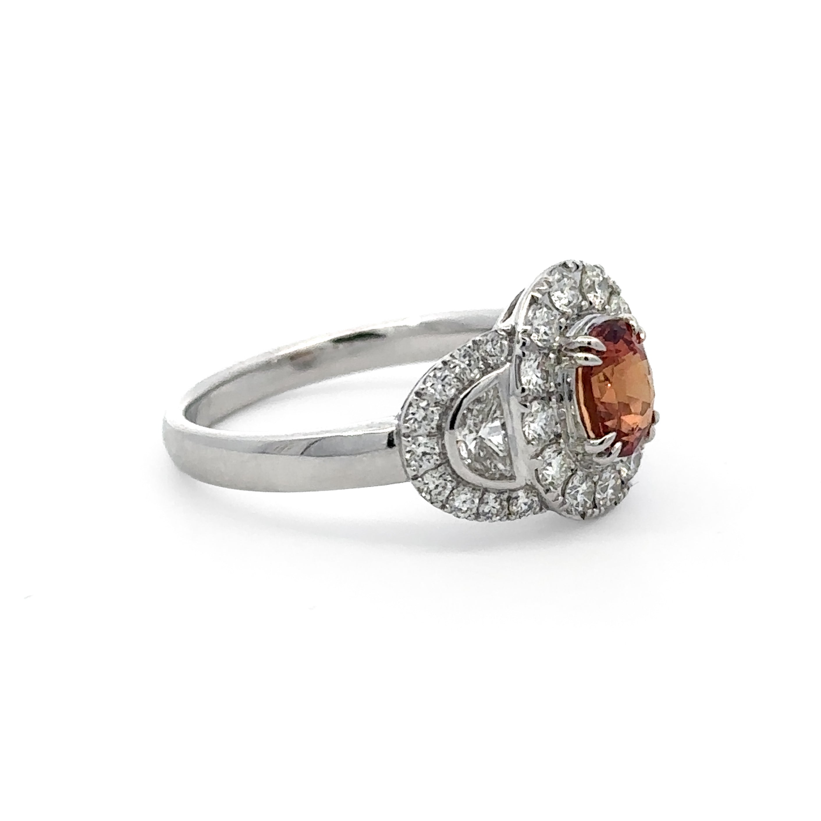 14K White Gold 1.05CT. Padparadscha Sapphire and 0.97CTW. Diamond Accented Ring