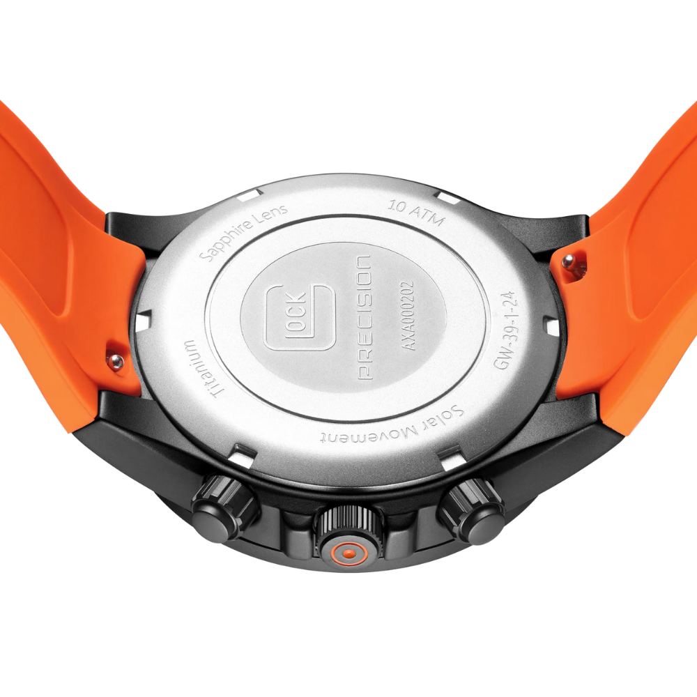 Black Stainless Steel Glock Watch With Orange Silicone Band