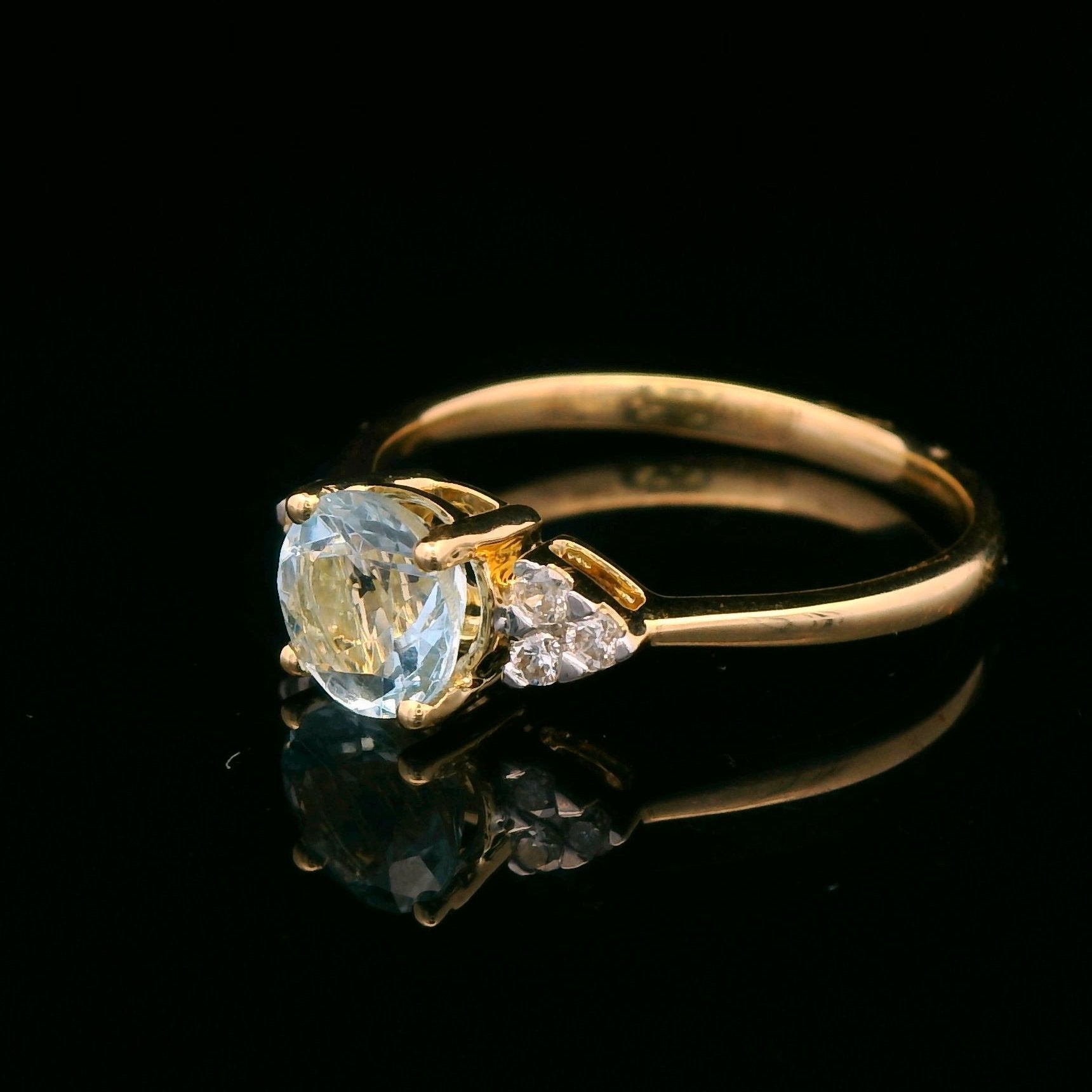 14k Yellow Gold 1/10 CTW Diamond 3/4 CT Aquamarine Ring