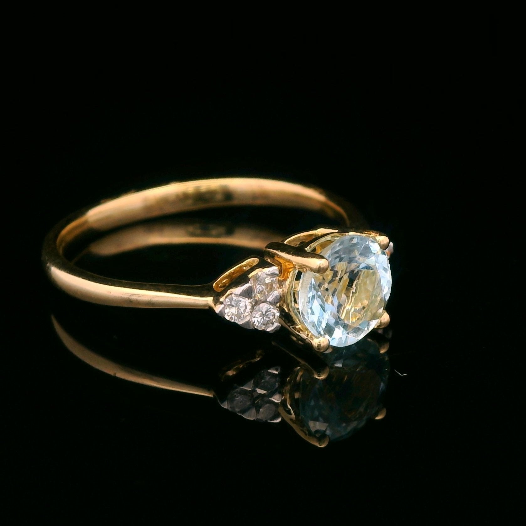 14k Yellow Gold 1/10 CTW Diamond 3/4 CT Aquamarine Ring