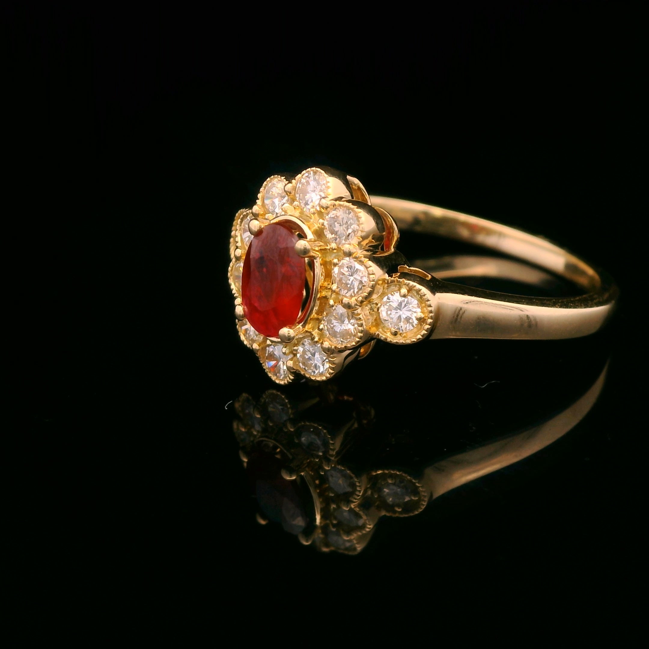 14k Yellow Gold 3/8 CTW Diamond 1/2 CT Ruby Ring