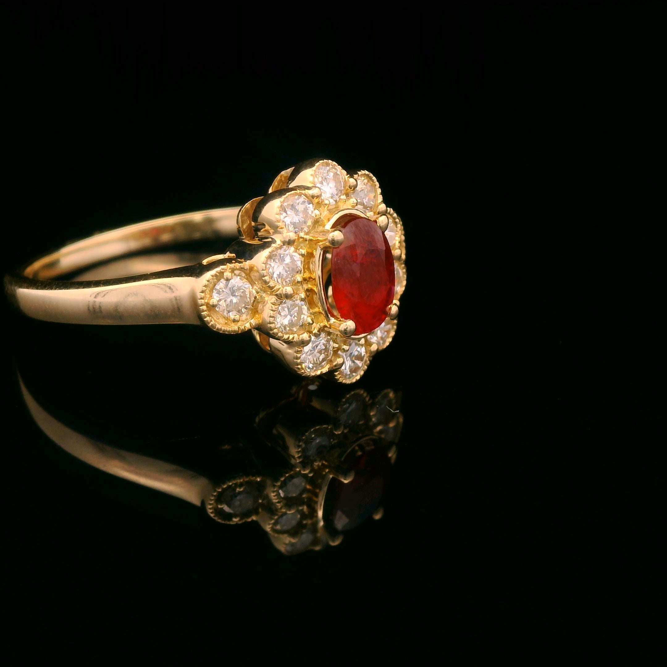 14k Yellow Gold 3/8 CTW Diamond 1/2 CT Ruby Ring