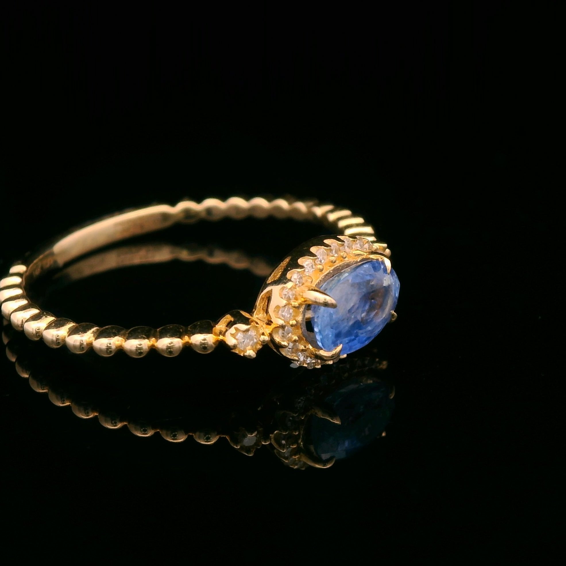 14k Yellow Gold 1/10 CTW Diamond and Sapphire Ring