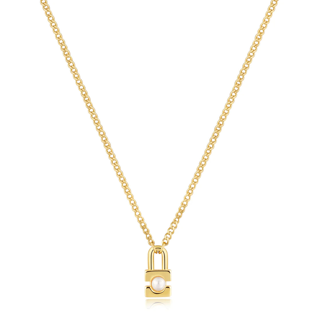 Gold Pearl Padlock Necklace
