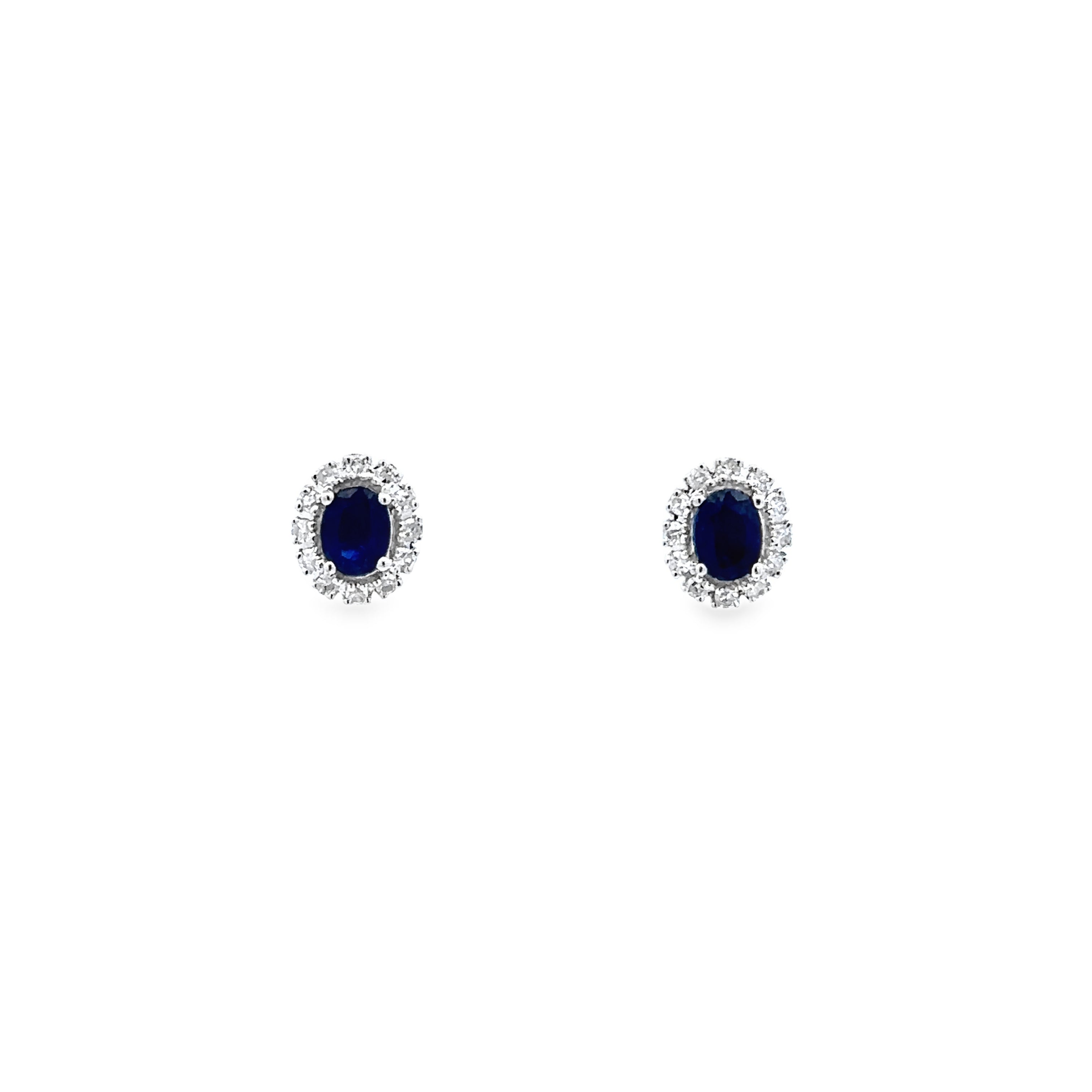 Close up of sapphire and diamond studs