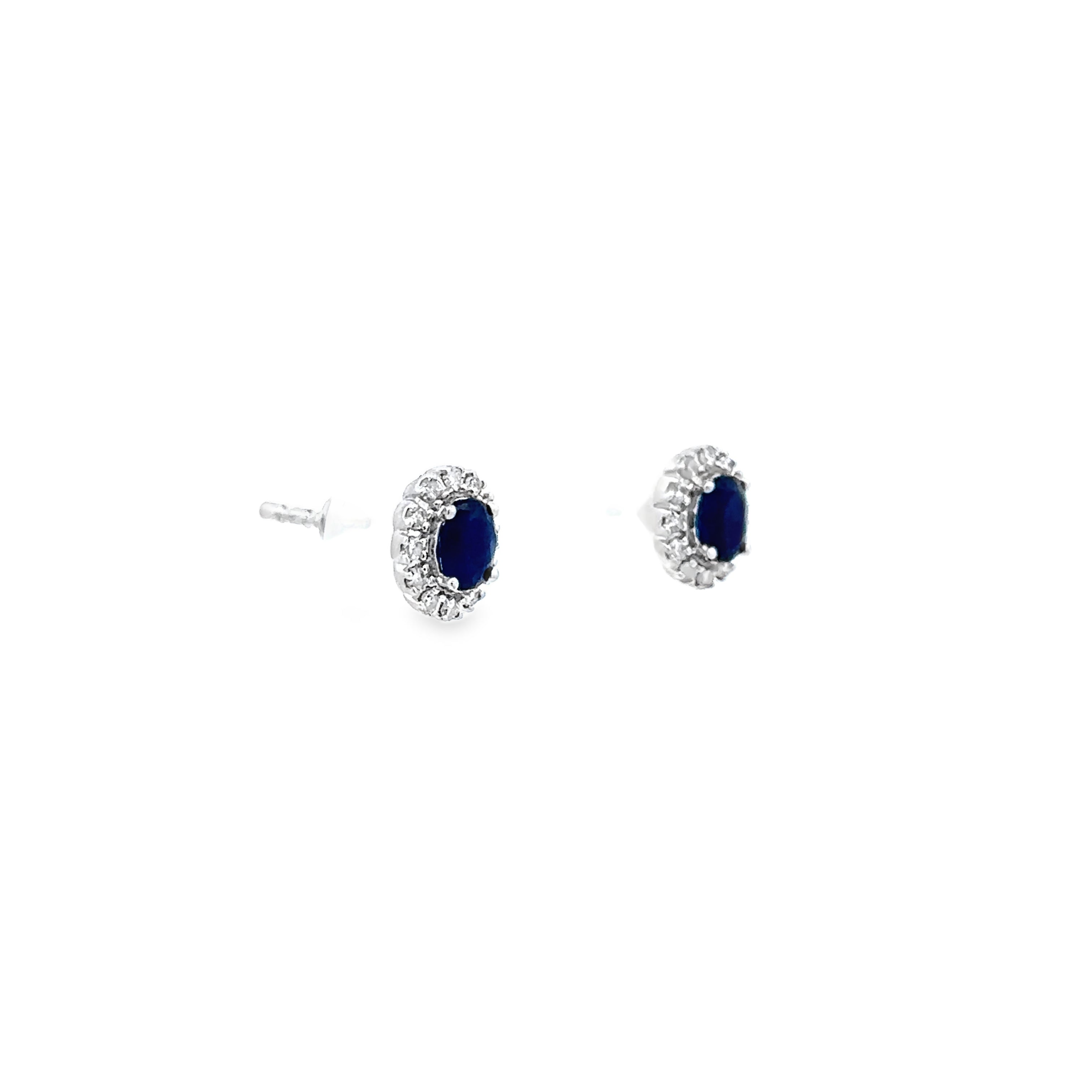 Close up of sapphire and diamond studs