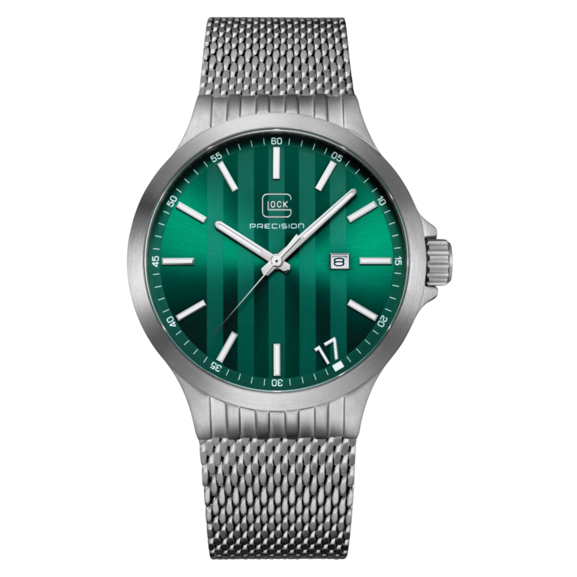GLOCK Watch Super Sale - Stainless Steel Green Dial with Silver Tone Mesh Strap (GW-12-3-24)