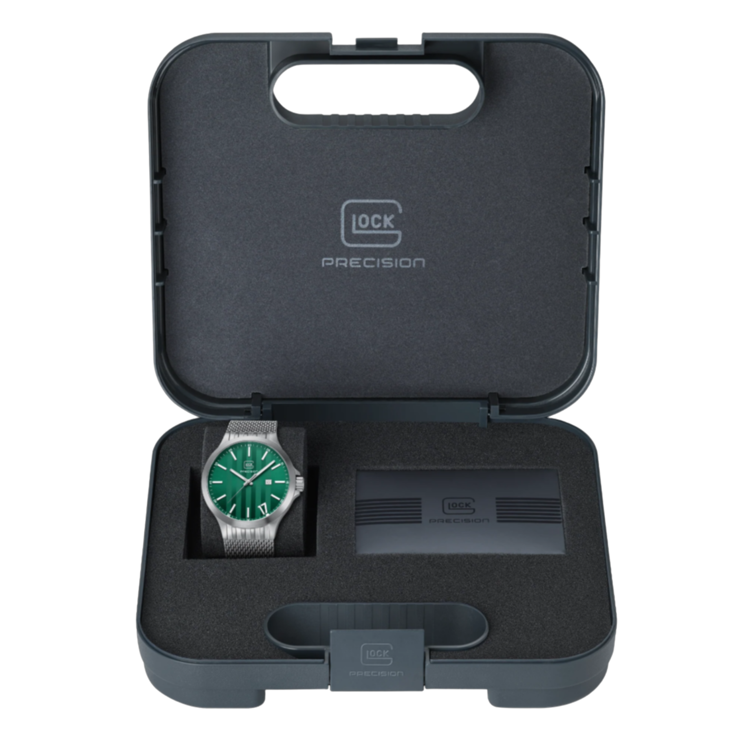 GLOCK Watch Super Sale - Stainless Steel Green Dial with Silver Tone Mesh Strap (GW-12-3-24)