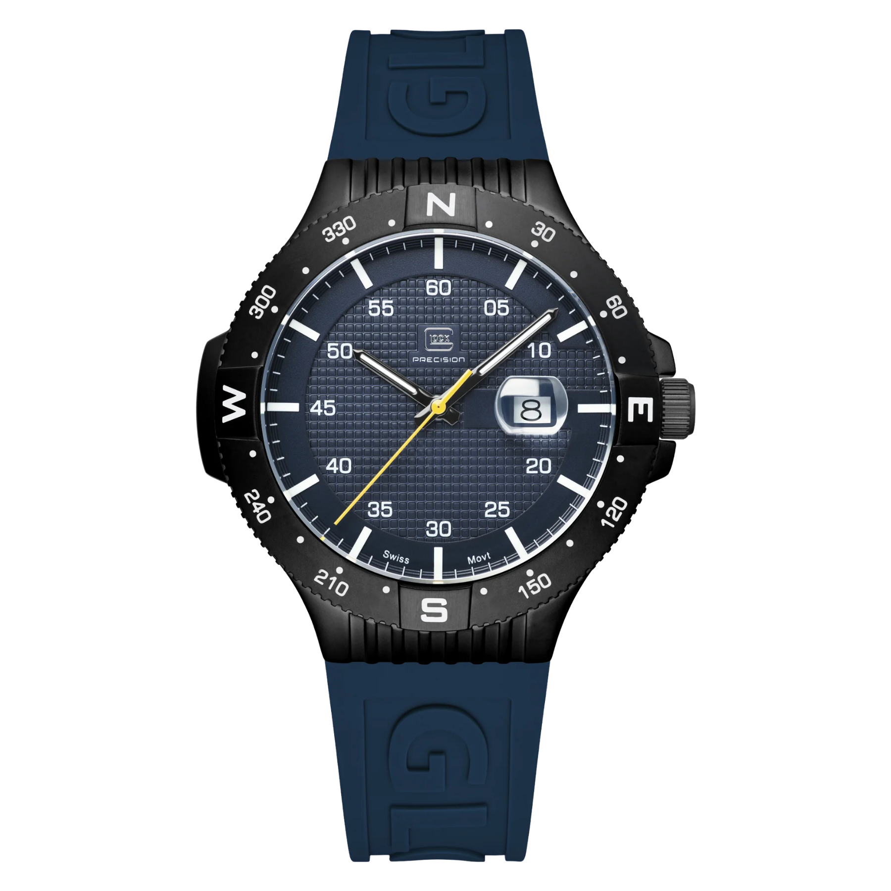 GLOCK Watch Super Sale - Gunmetal Stainless Steel with Blue Silicone Band (GW-15-2-22)