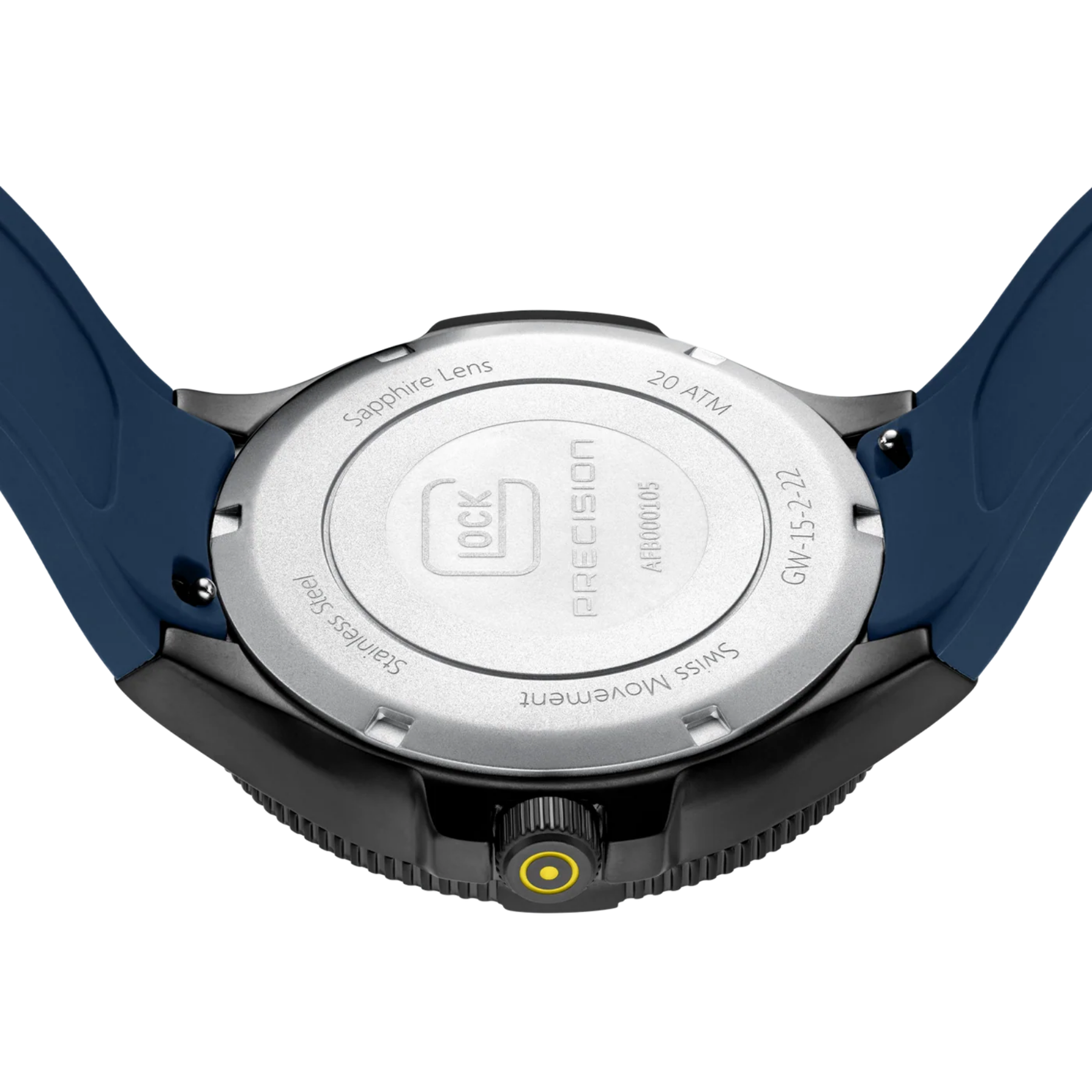 GLOCK Watch Super Sale - Gunmetal Stainless Steel with Blue Silicone Band (GW-15-2-22)