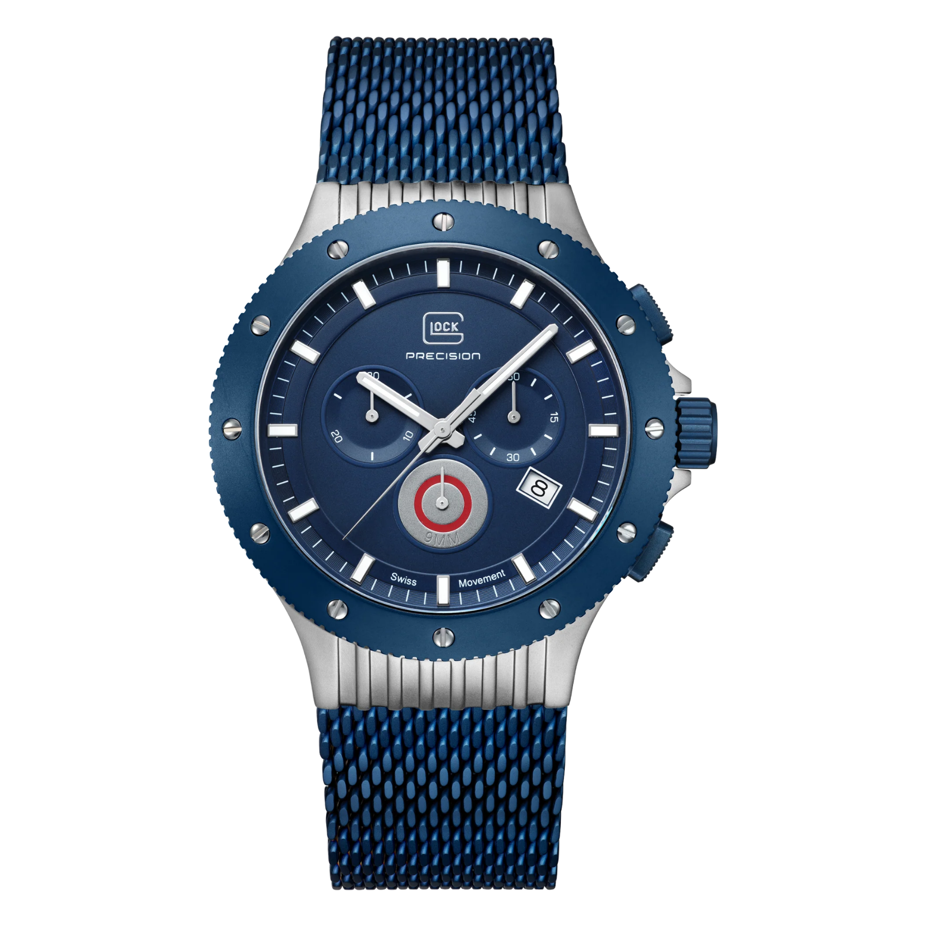 Glock Watch Super Sale - Titanium Case with Dark Blue Face and Mesh Strap (GW-27-3-24)