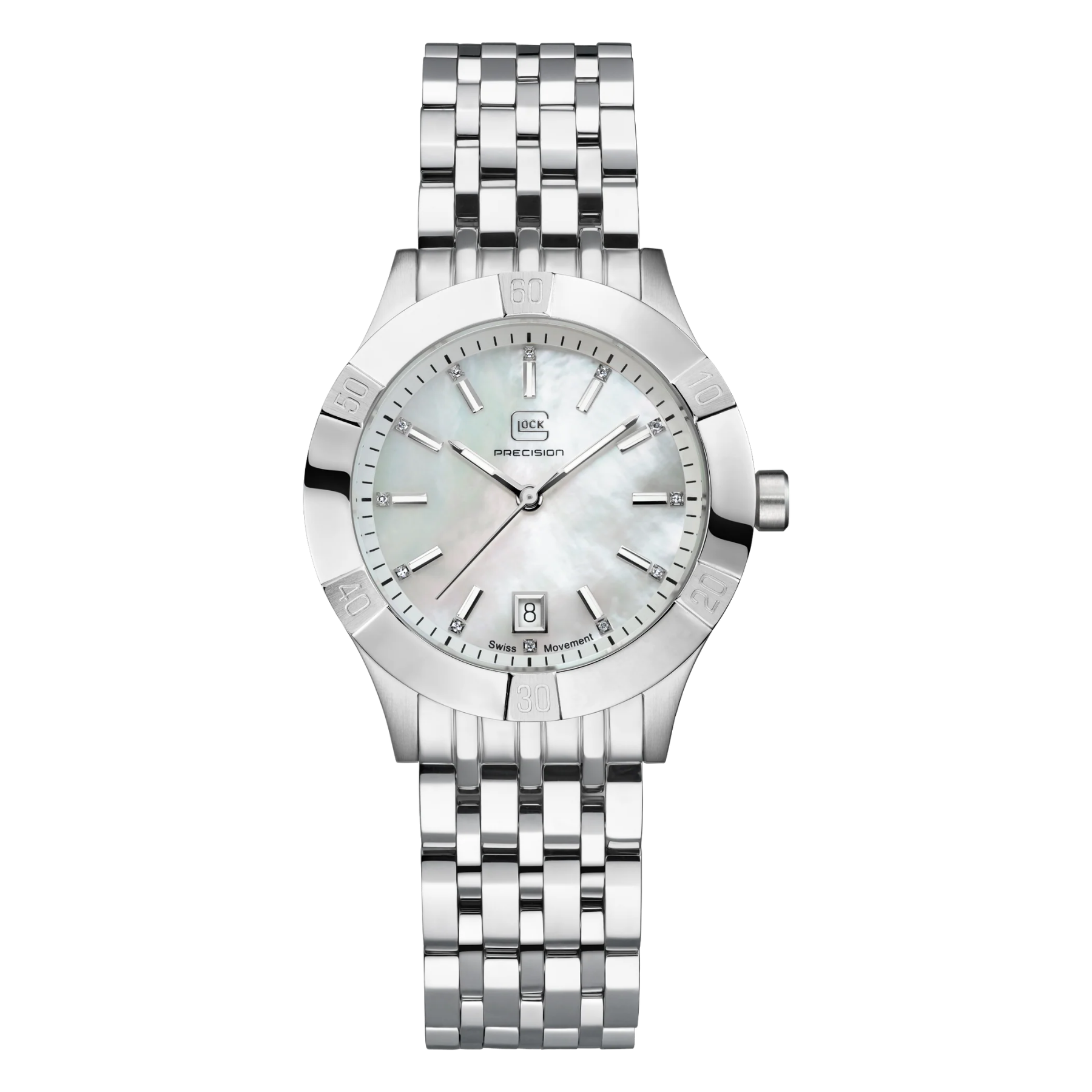 GLOCK Watch Super Sale - Stainless Steel Mother of Pearl Dial Watch (GW-31-3-18)