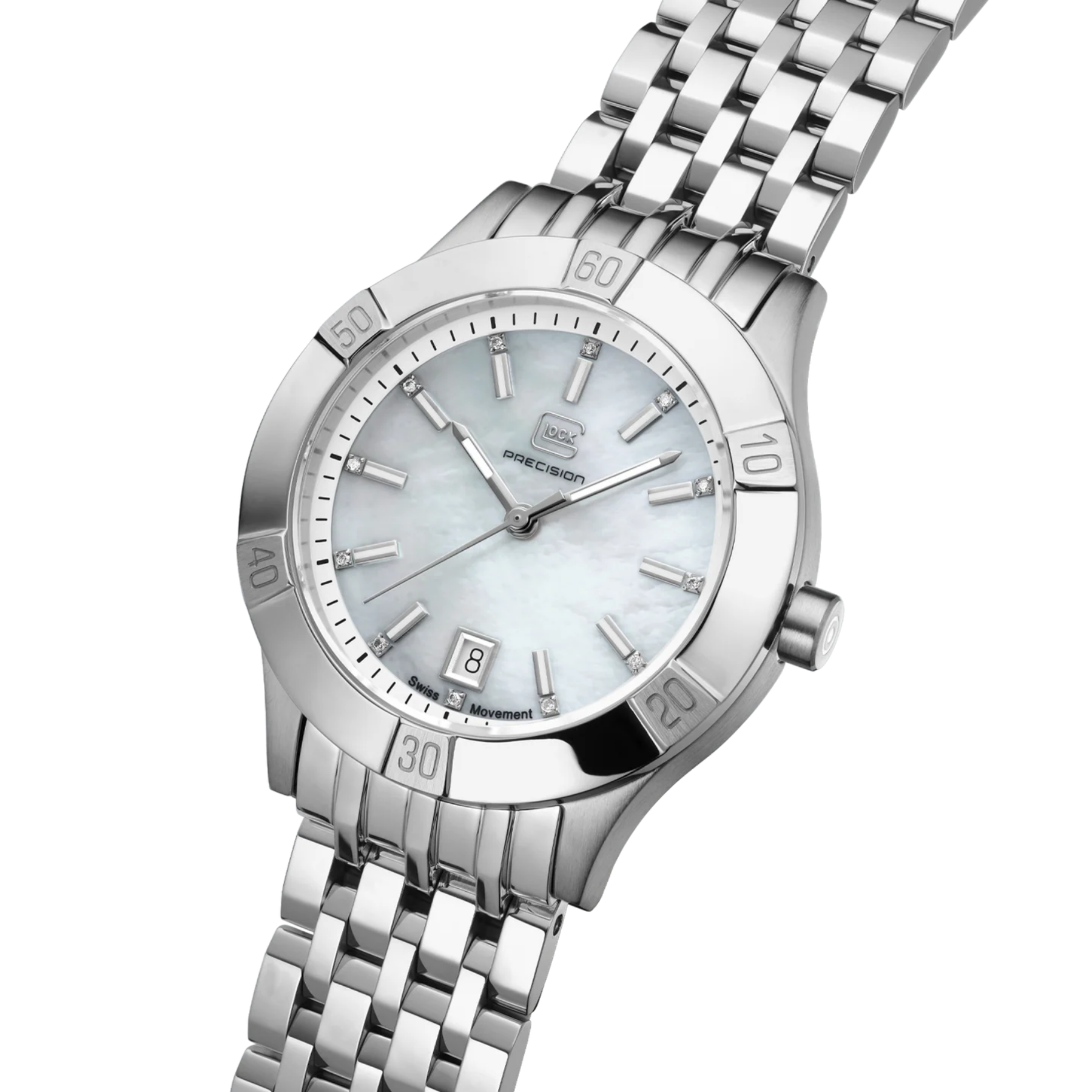 GLOCK Watch Super Sale - Stainless Steel Mother of Pearl Dial Watch (GW-31-3-18)