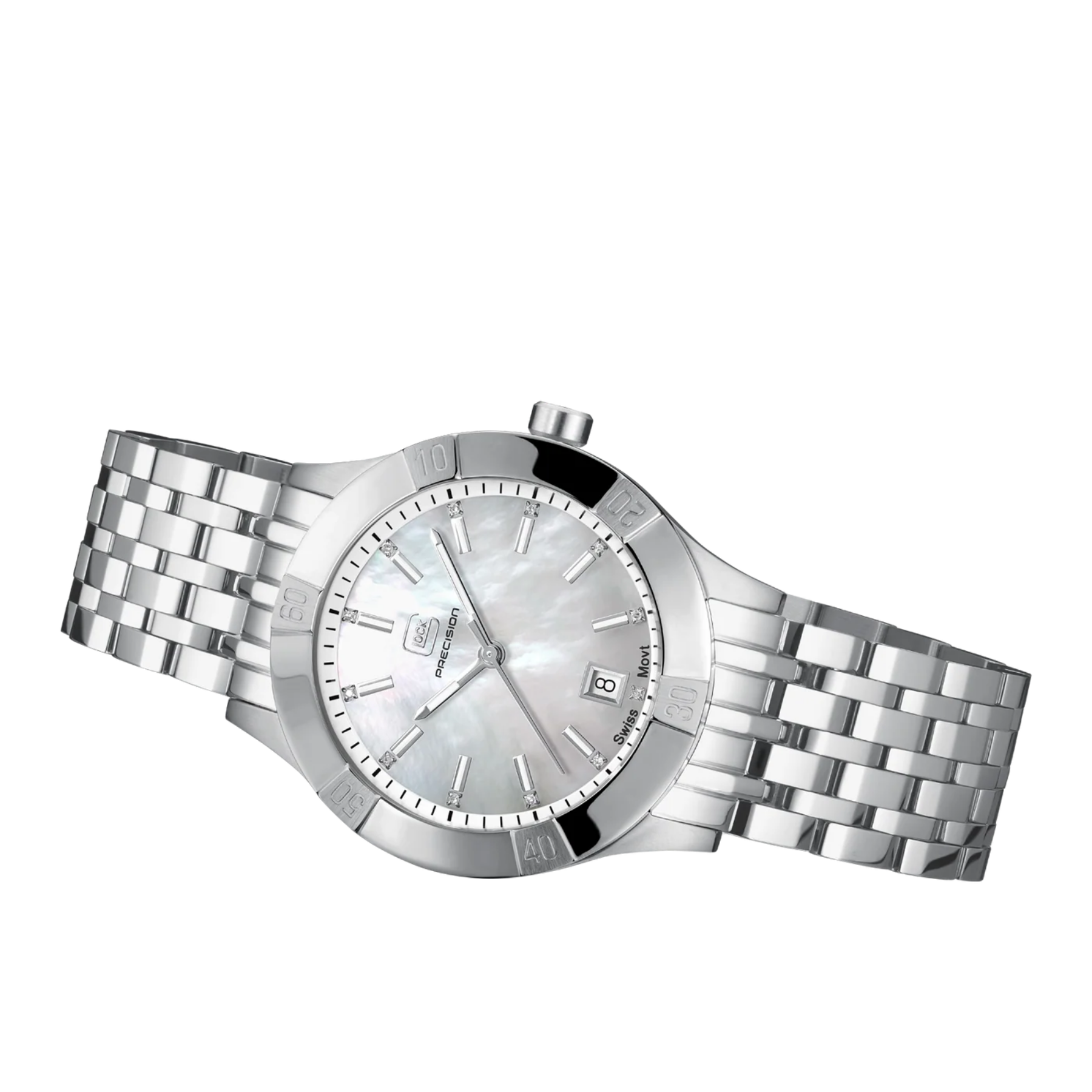 GLOCK Watch Super Sale - Stainless Steel Mother of Pearl Dial Watch (GW-31-3-18)