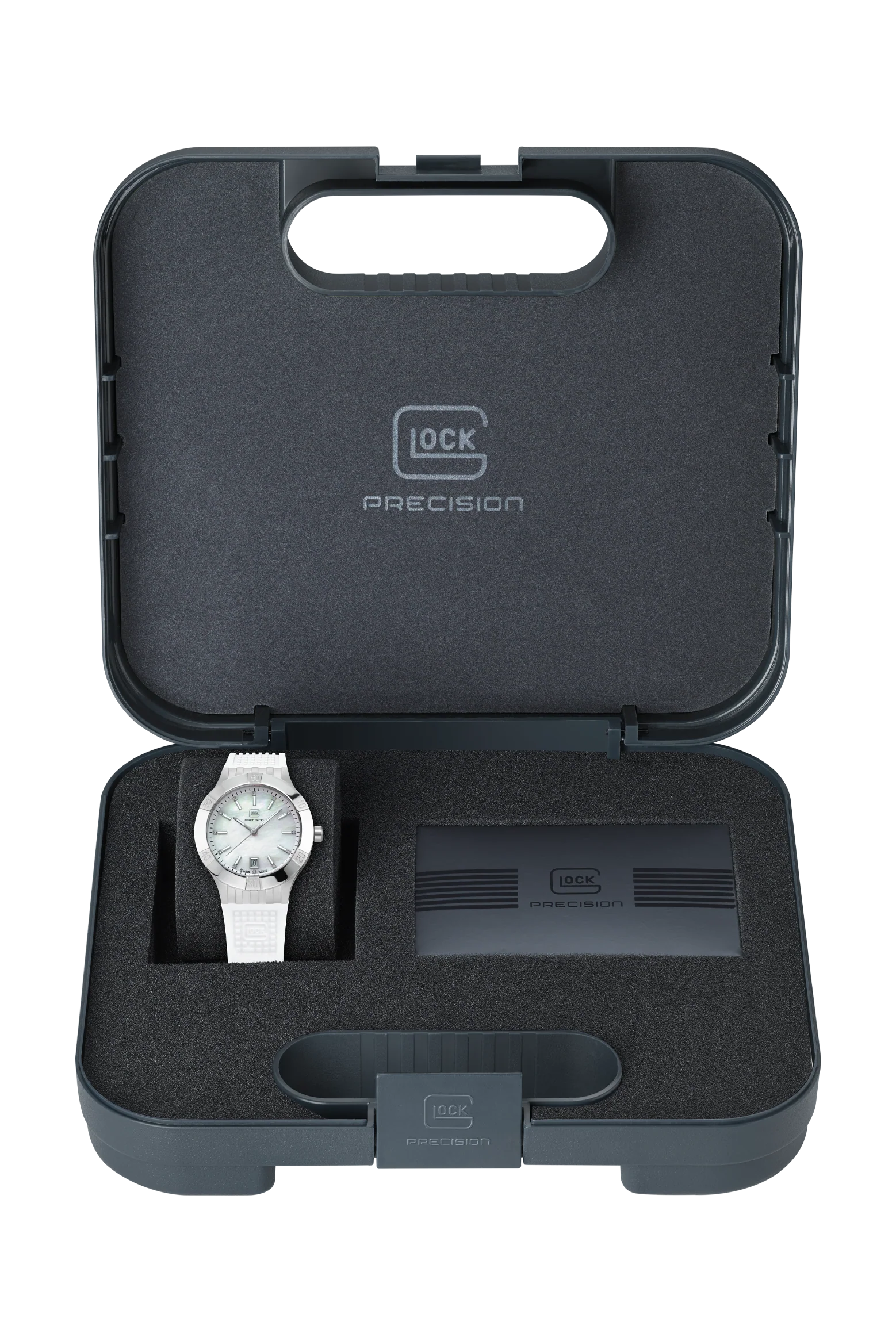 White Silicone Strap Brushed Stainless Steel Glock Watch