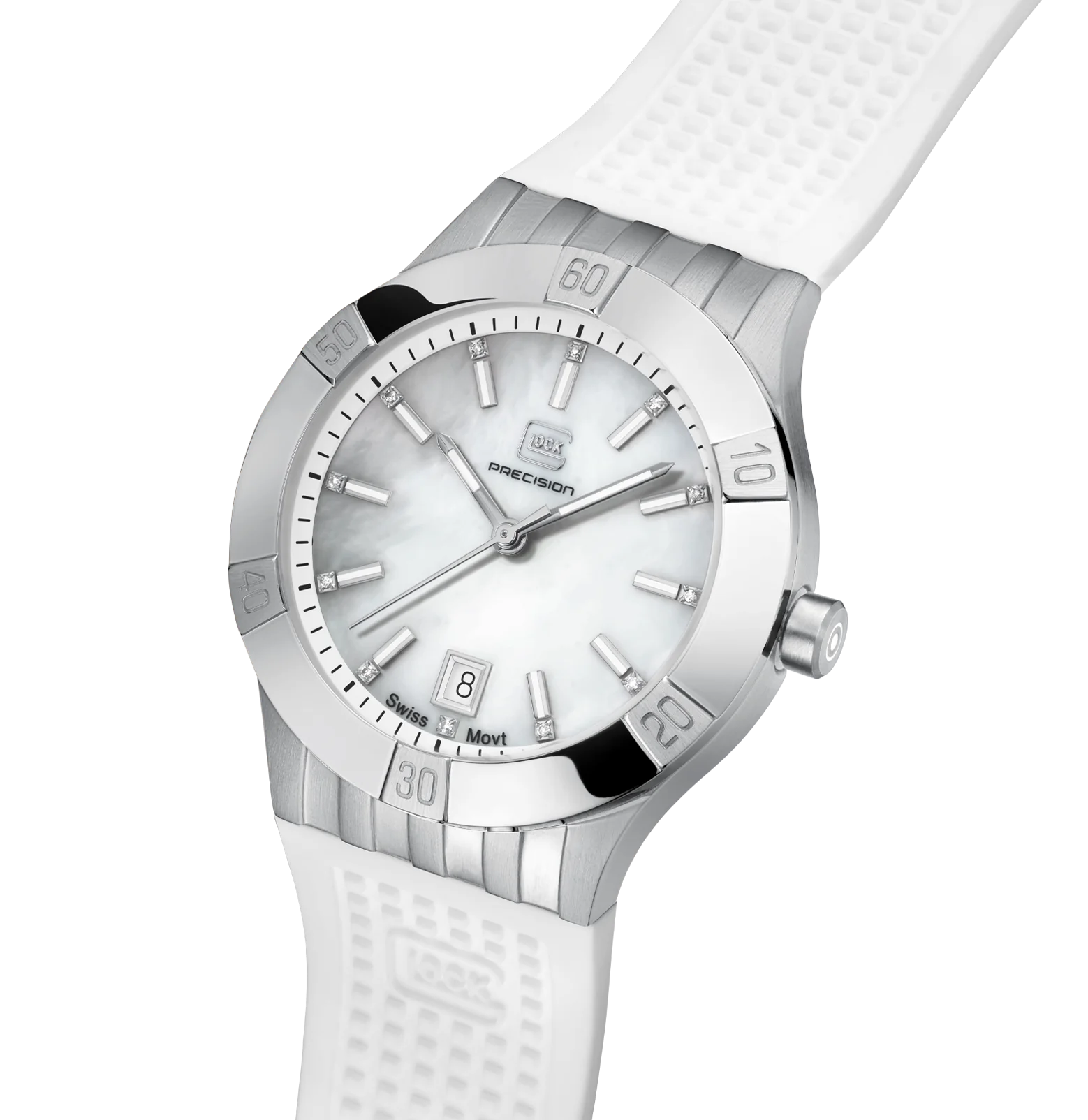 White Silicone Strap Brushed Stainless Steel Glock Watch