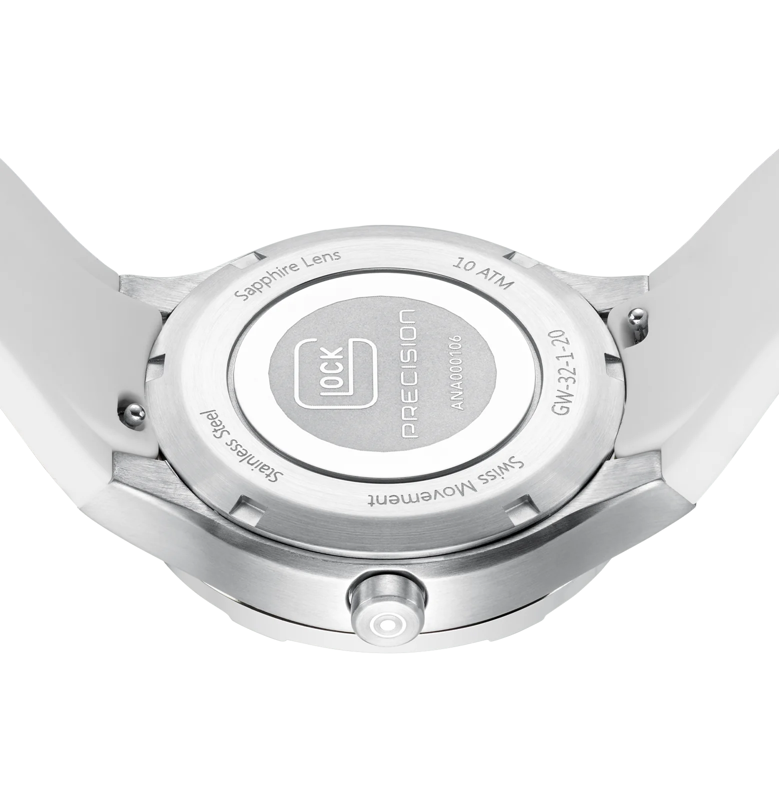 White Silicone Strap Brushed Stainless Steel Glock Watch