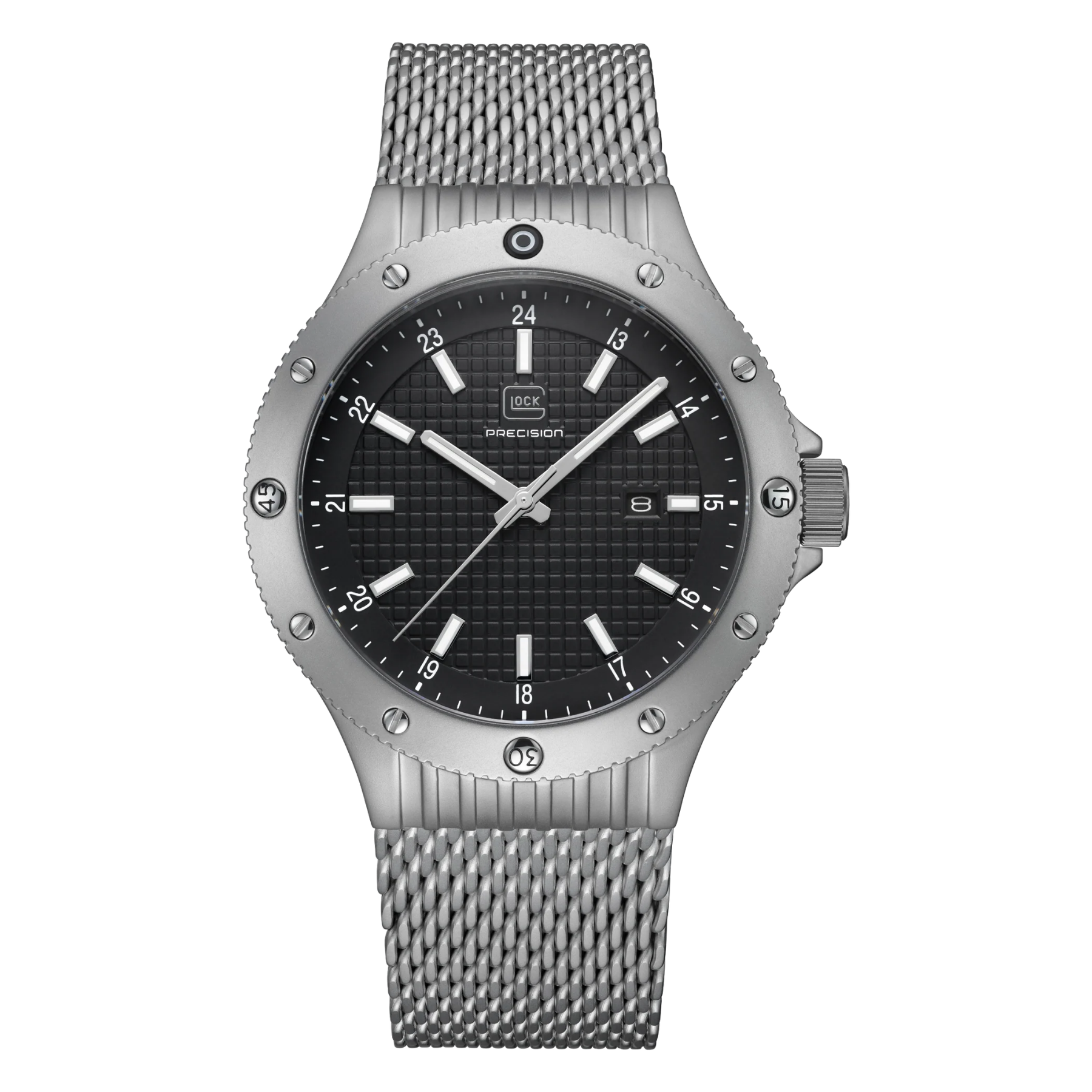 GLOCK Watch Super Sale - Stainless Steel Case with Black Watch Face and Mesh Strap (GW-33-4-24)
