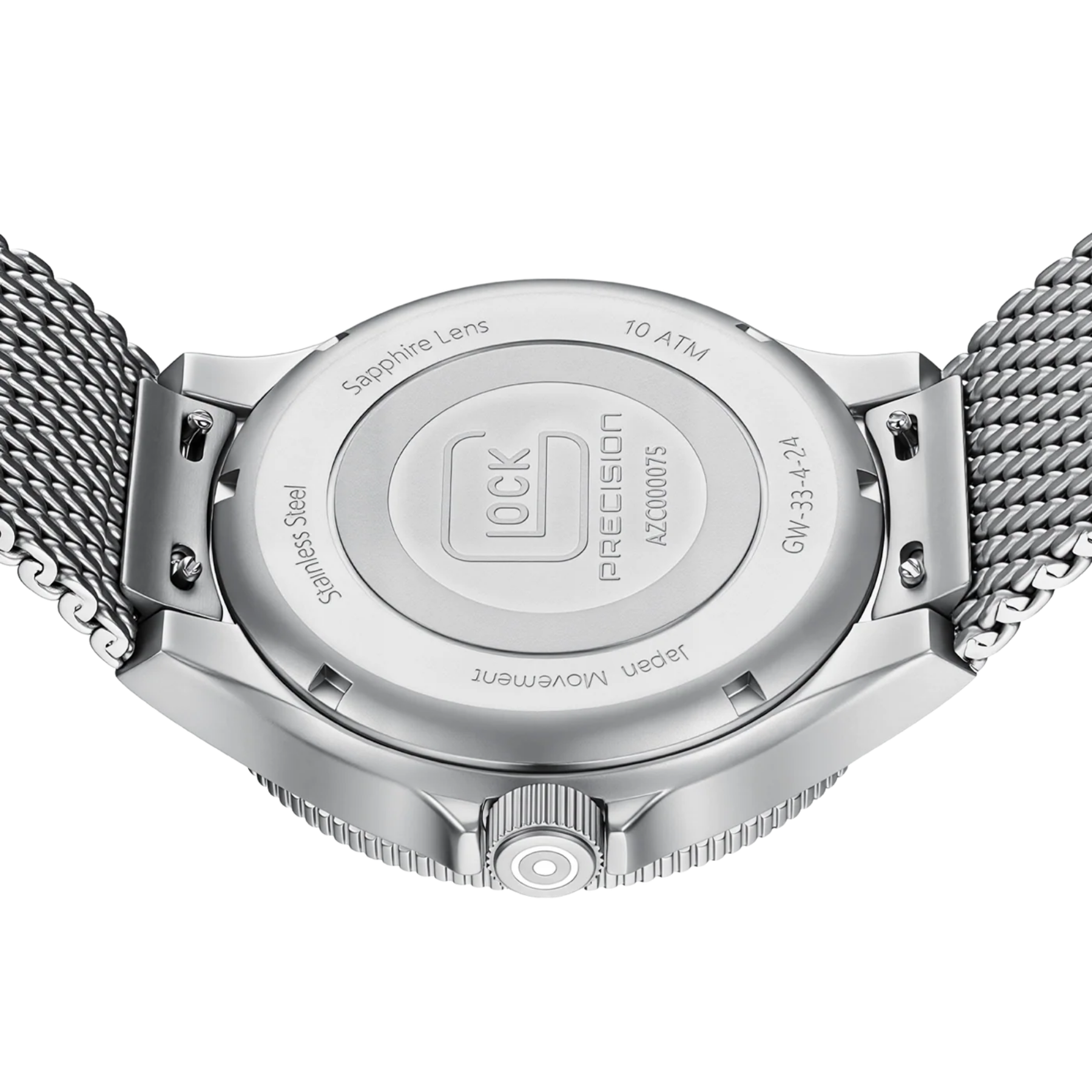 GLOCK Watch Super Sale - Stainless Steel Case with Black Watch Face and Mesh Strap (GW-33-4-24)