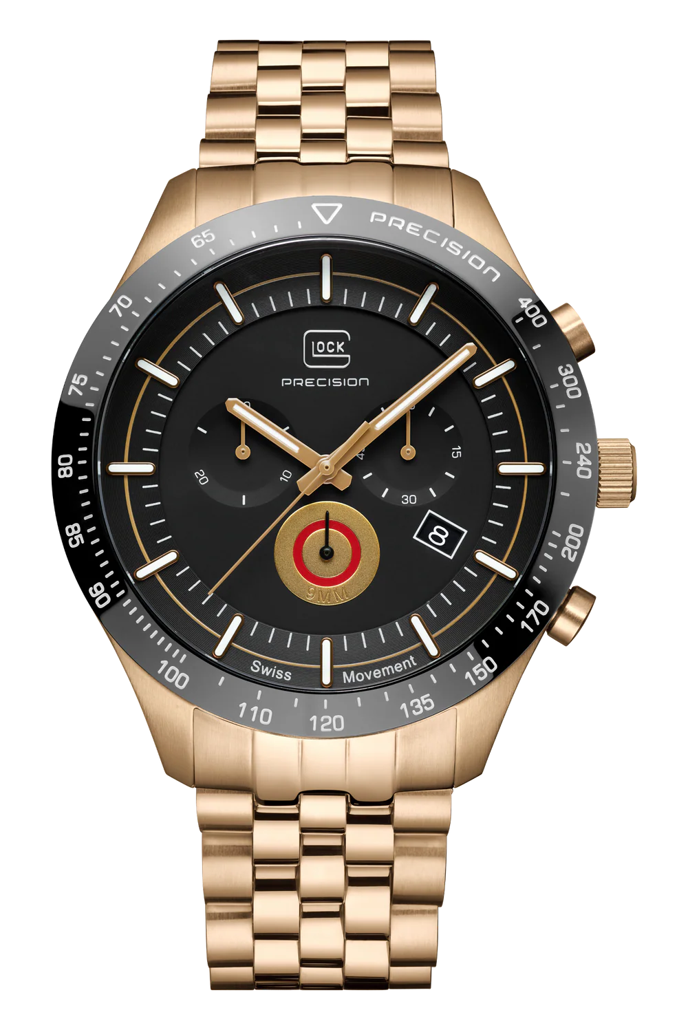 Brushed Coyote Stainless Steel Chronograph Swiss Quartz Glock Watch