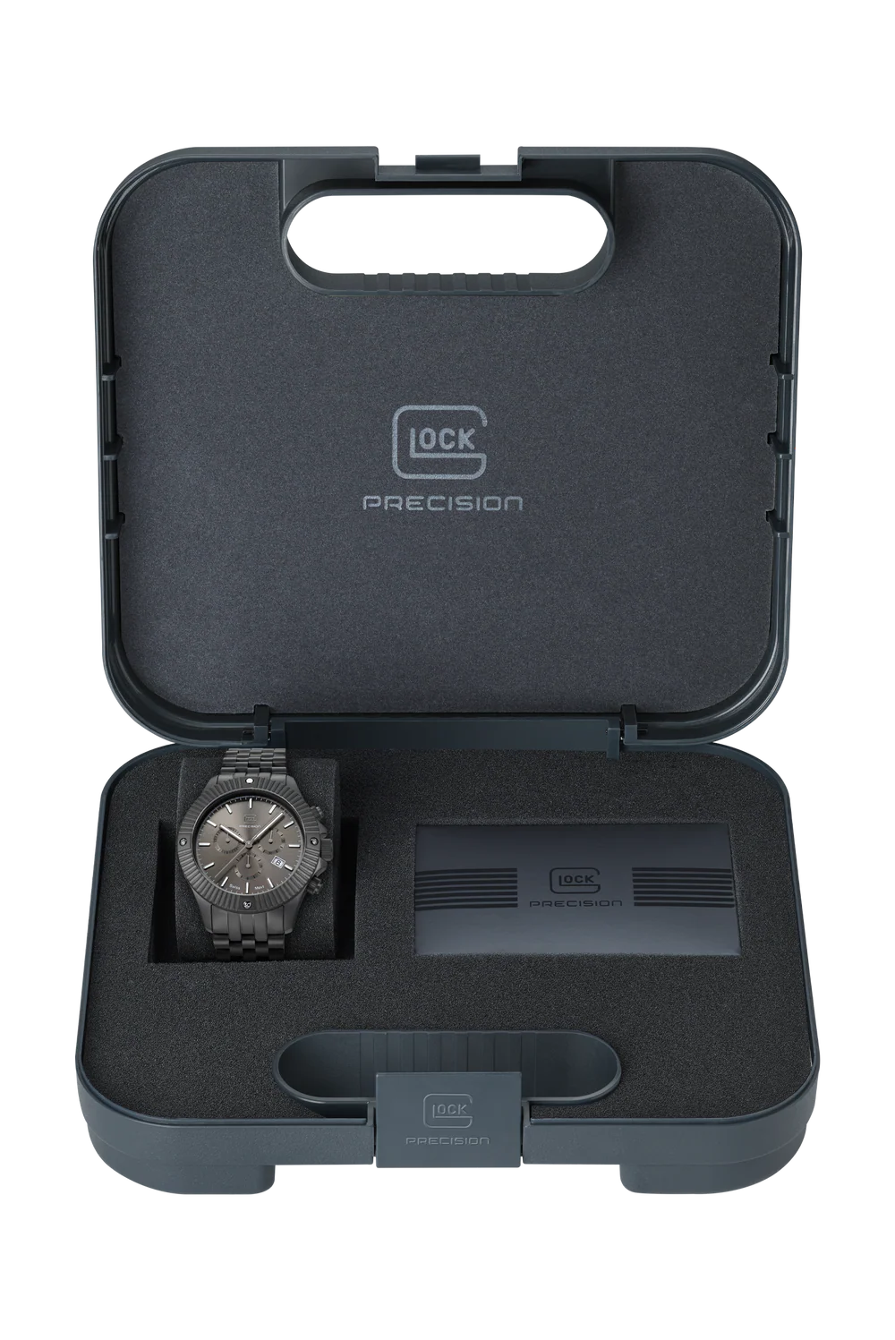 Black watch in a GLOCK Precision case on a white background