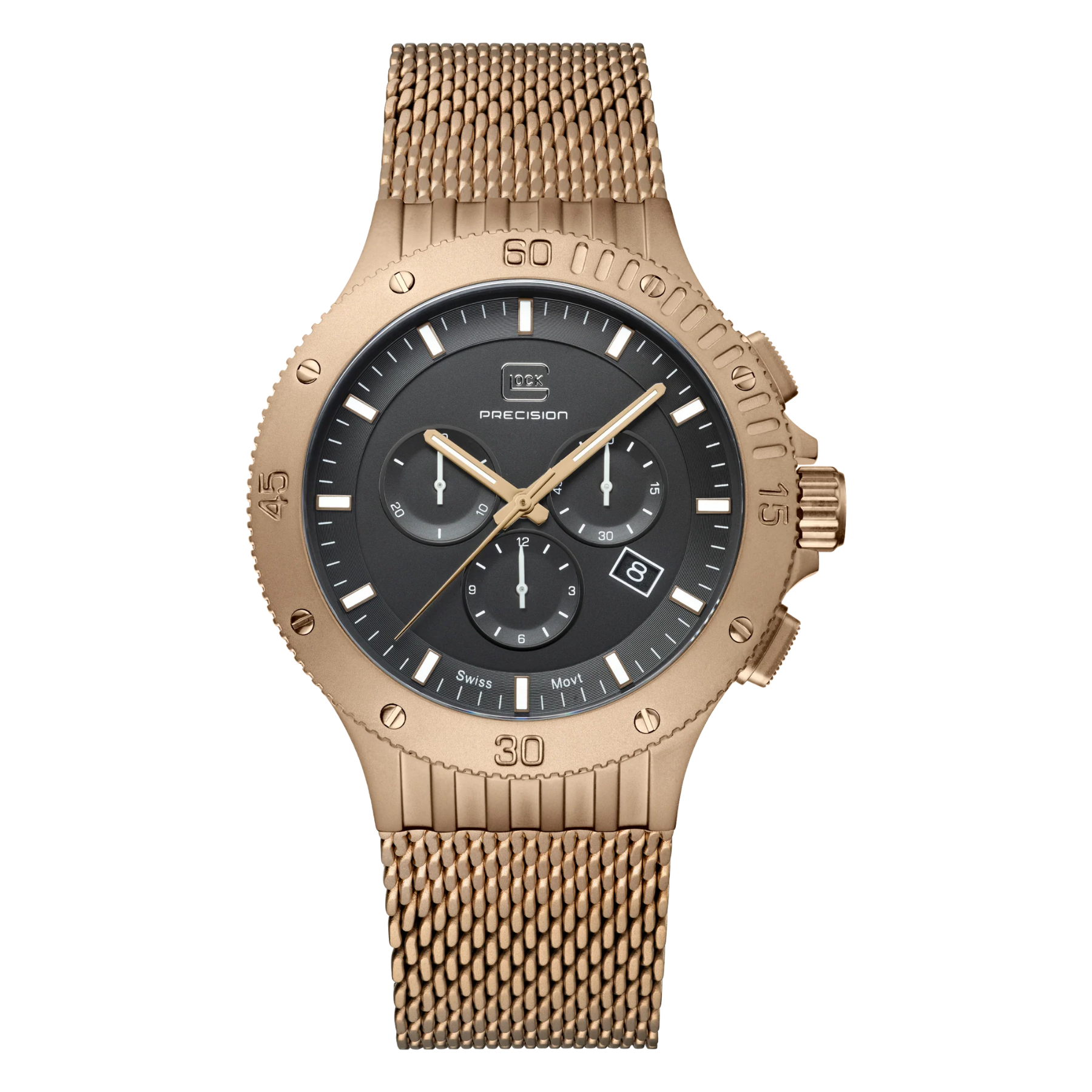 GLOCK Watch Super Sale - Coyote-Tone Stainless Steel Chronograph Watch with Mesh Band (GW-42-1-24)