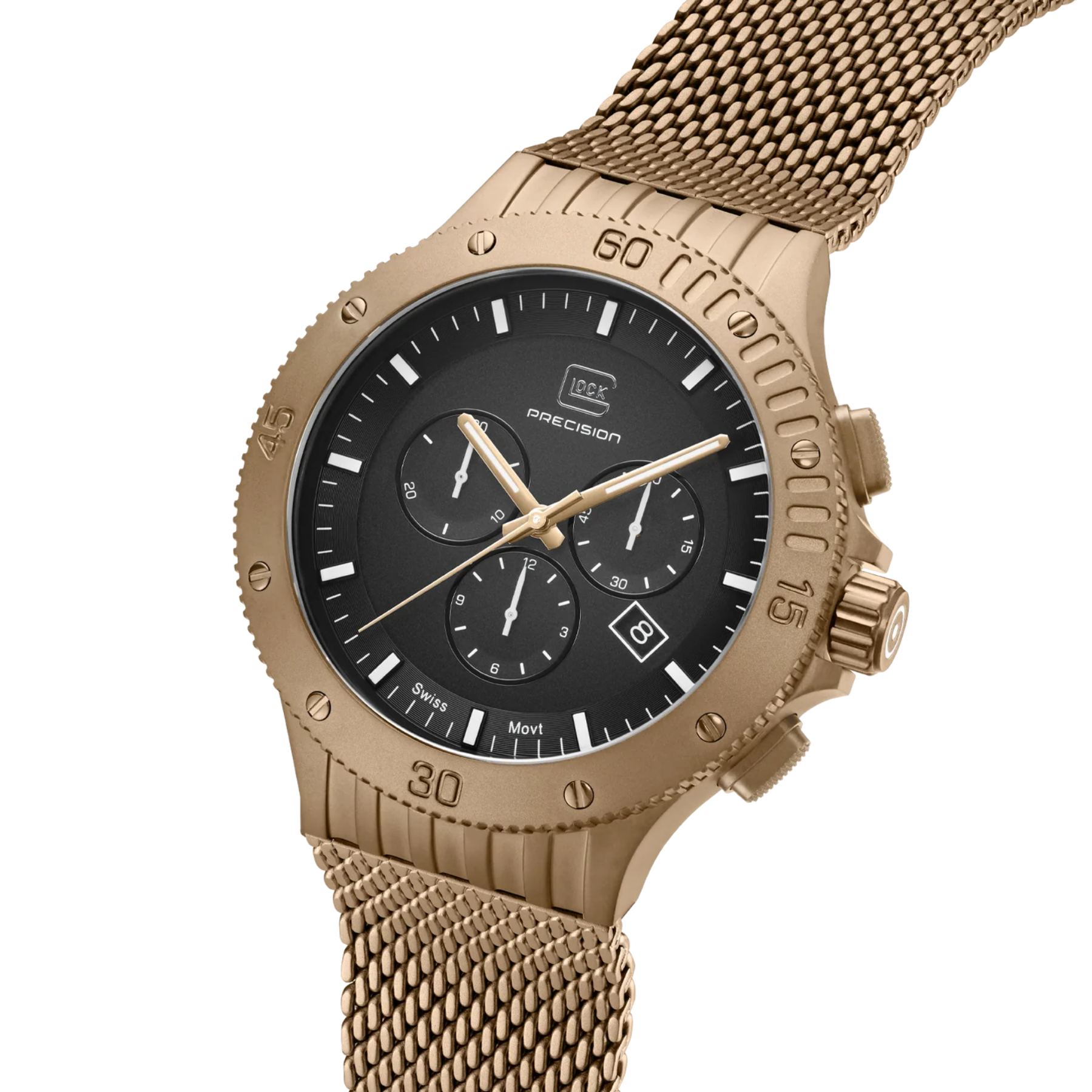 GLOCK Watch Super Sale - Coyote-Tone Stainless Steel Chronograph Watch with Mesh Band (GW-42-1-24)