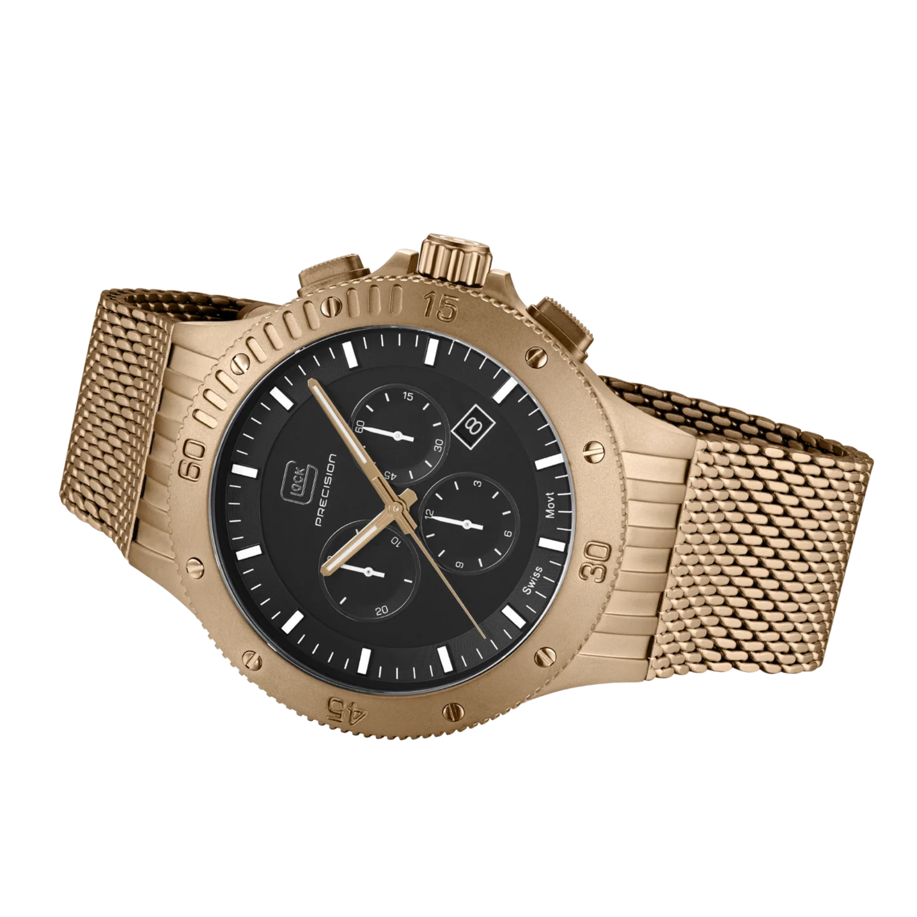 GLOCK Watch Super Sale - Coyote-Tone Stainless Steel Chronograph Watch with Mesh Band (GW-42-1-24)