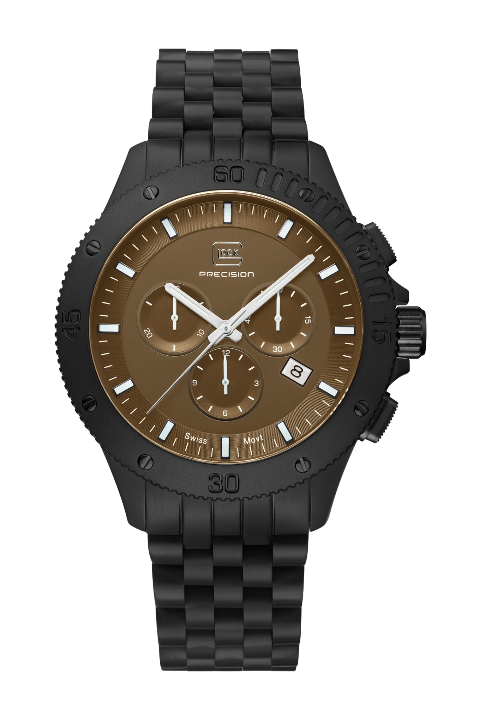 44mm Black Sandblasted Stainless Steel Chronograph Swiss Quartz Glock Watch