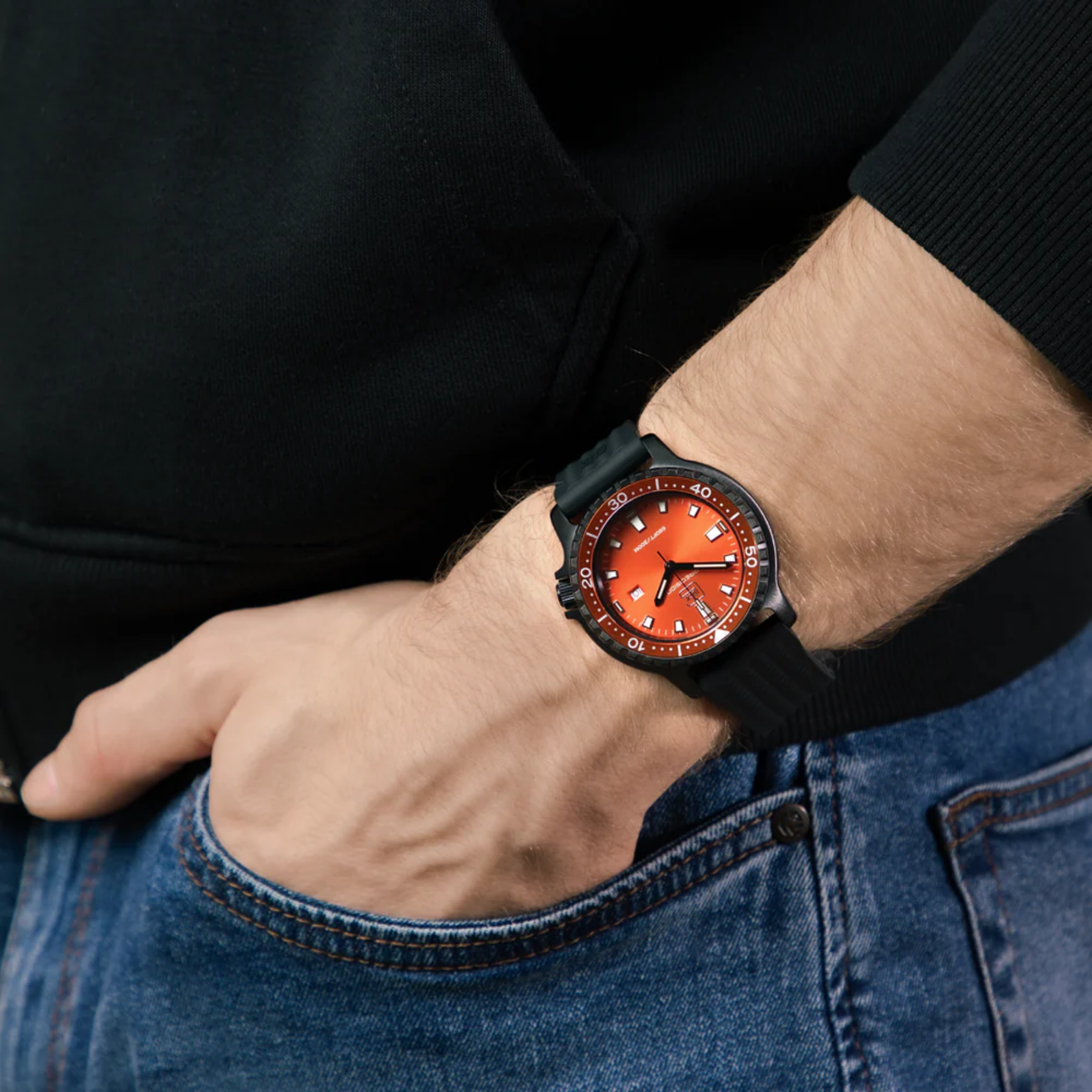 GLOCK Watch Super Sale - Orange and Black Stainless Steel Swiss Quartz Glock Watch (GW-44-4-22)