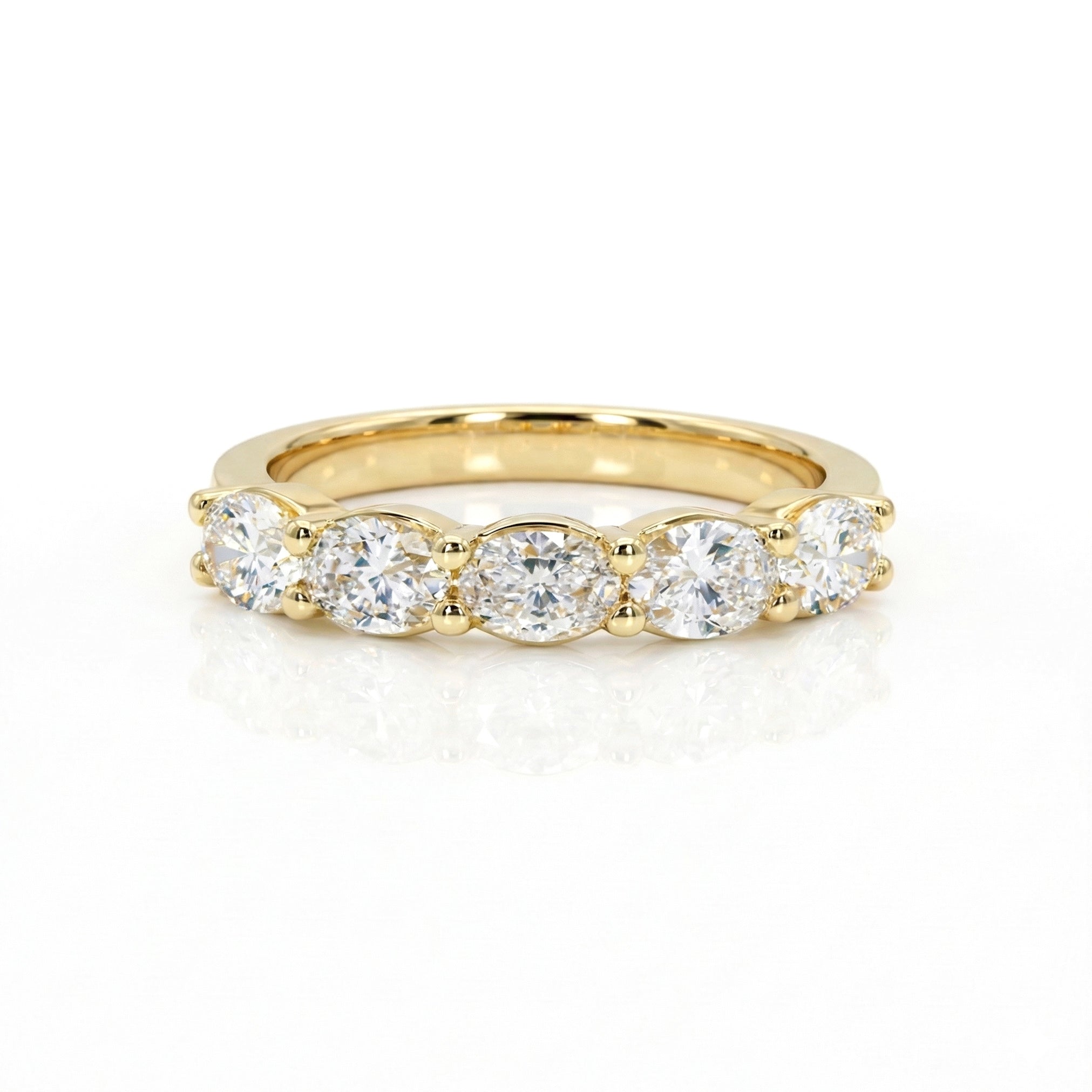 5-Stone oval band on a white background with a reflection