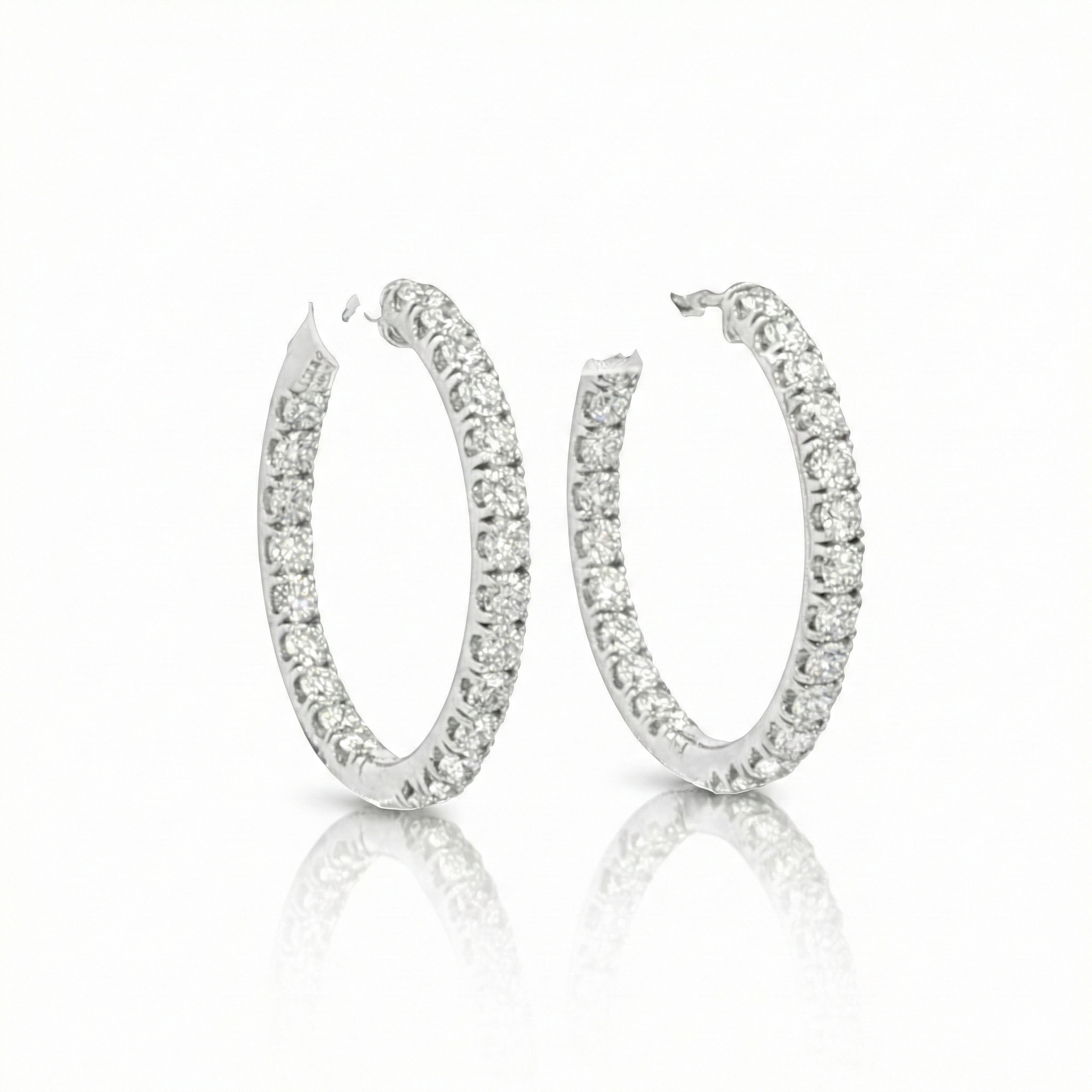 14K White Gold 2CTW. Lab-Grown Diamond Inside-Out Locking Hoop Earrings