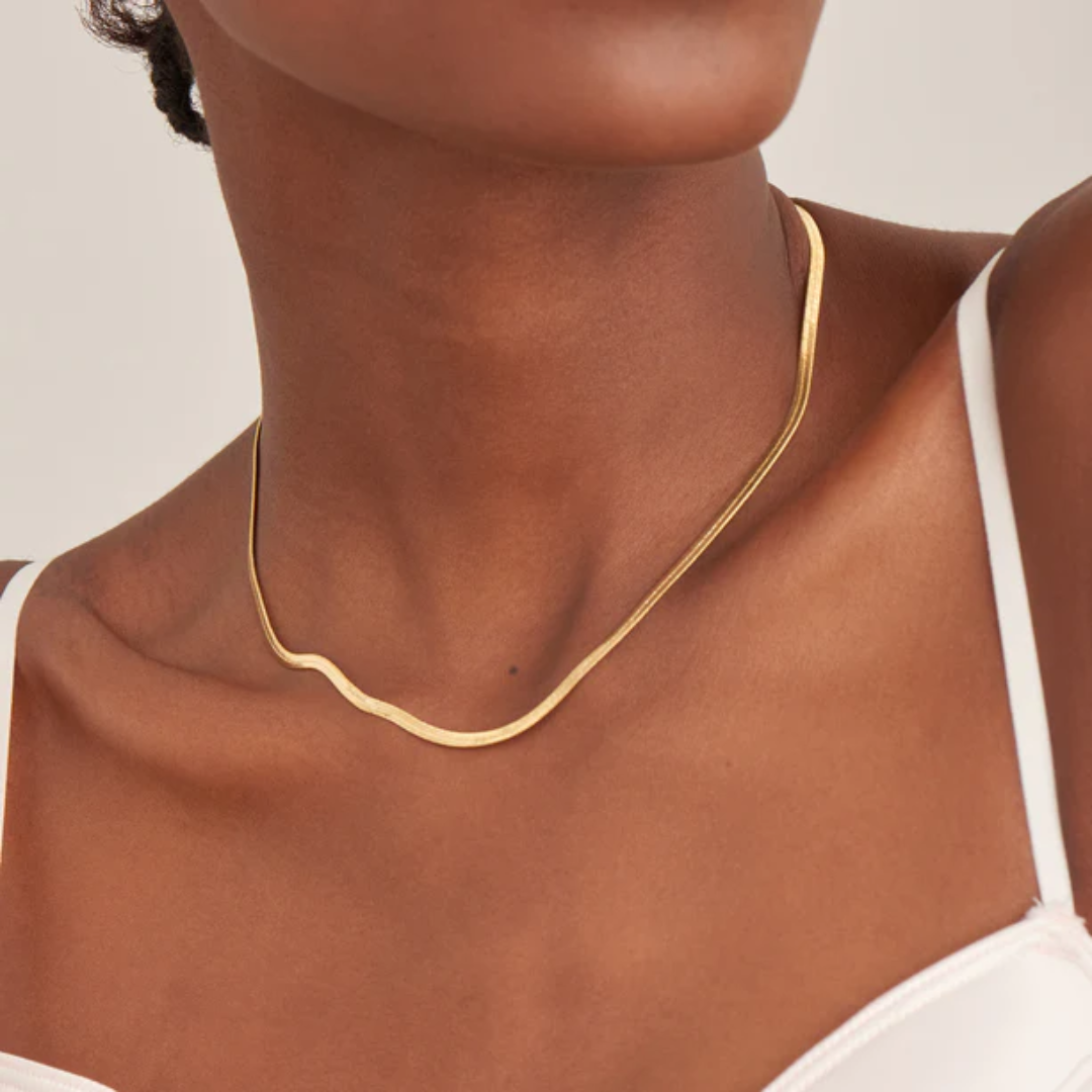 Ania Haie Gold-Plated Flat Herringbone Chain Necklace