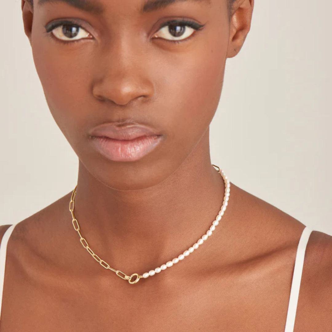 Ania Haie Gold-Plated Pearl Chunky Link Chain Necklace